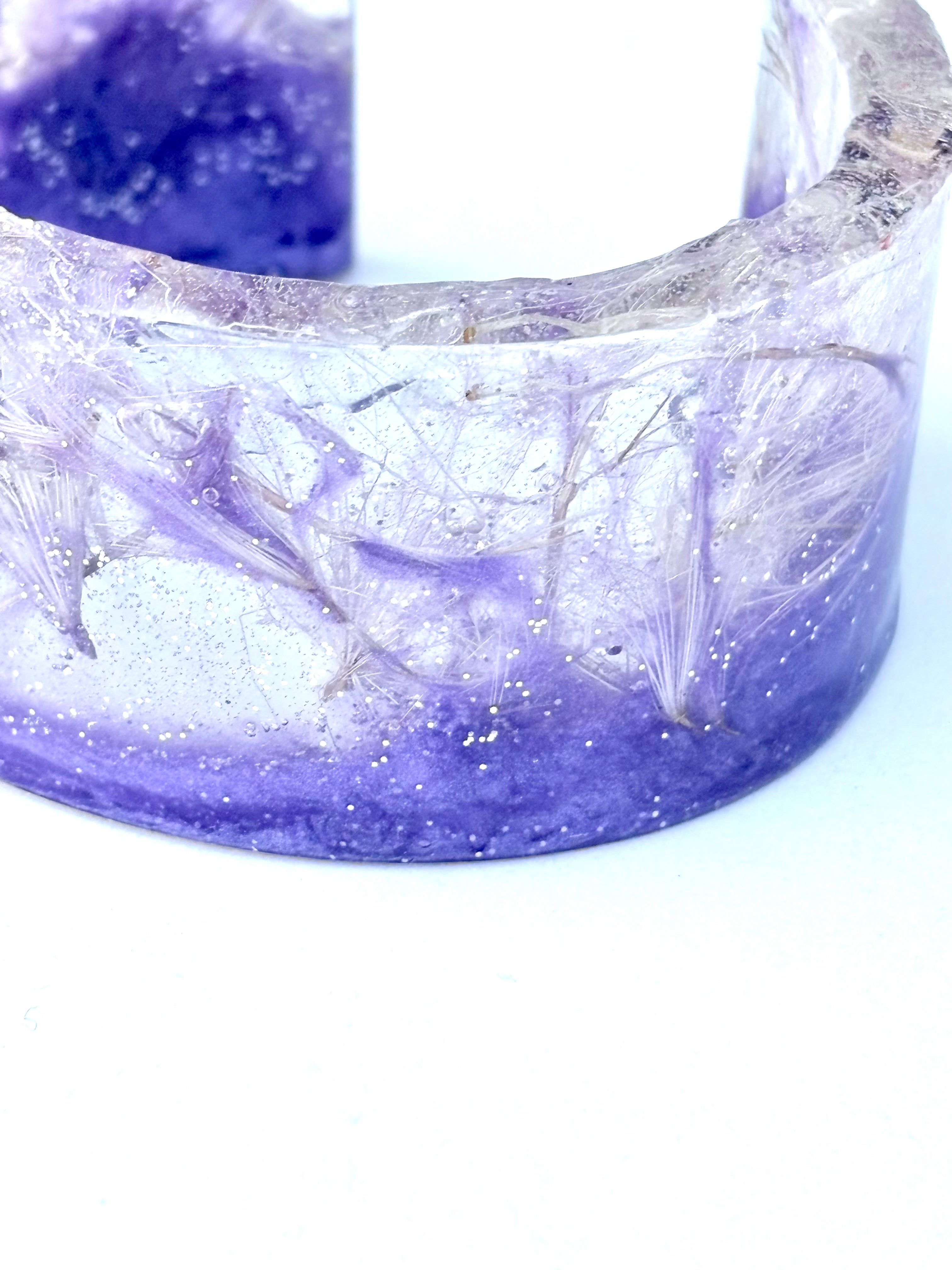 Thistle Resin Bracelet | Thistle & Twilight Bangle | Purple Resin and Thistle Florets