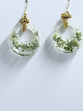Queen Anne's Lace Hoop Earrings | Botanical Resin Jewelry | 14k Gold Hooks