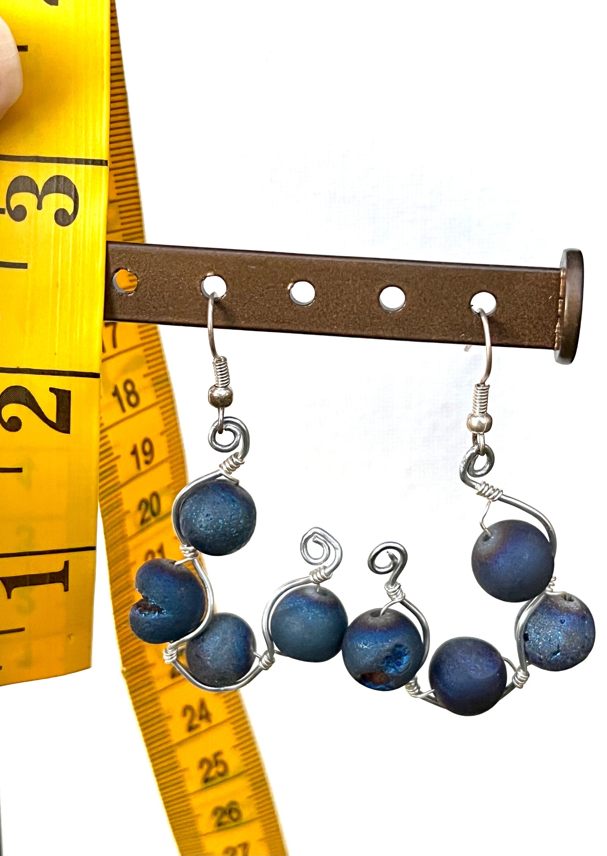 Wire Wrapped Hoop Earrings | Blue Agate Beaded Hoops
