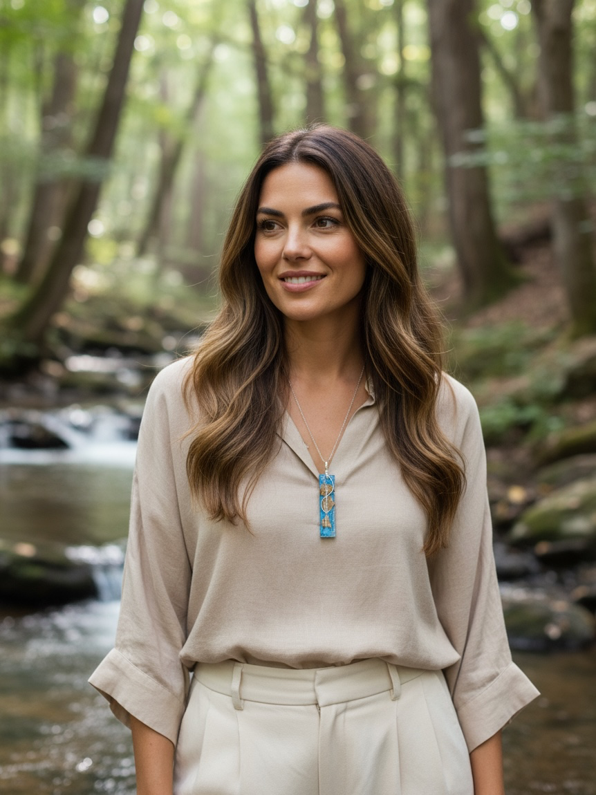 Quiet Waters Necklace | Stones in Blue Resin Pendant