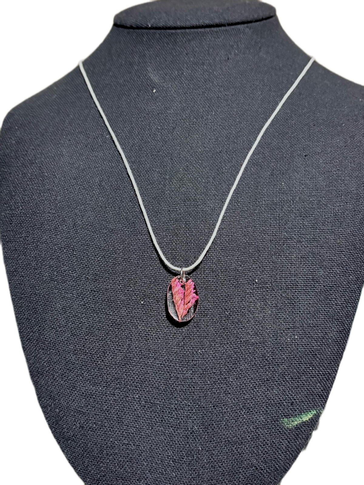 Small Pink Flower Necklace | Bright Floral | Botanical Oval Necklace