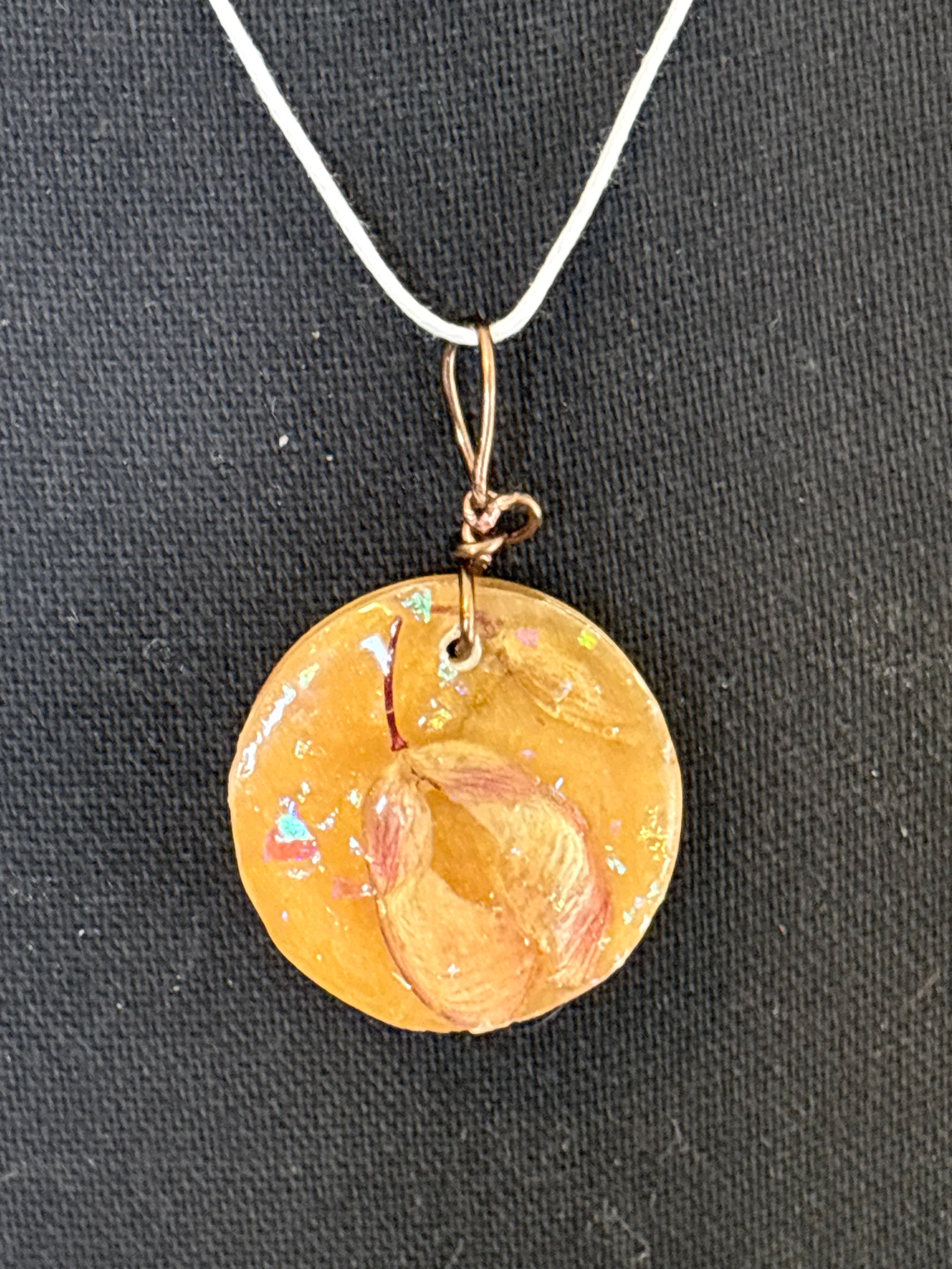Golden Resin Pendant with Helicopter Seeds | Golden Flight Necklace | Round Botanical Pendant