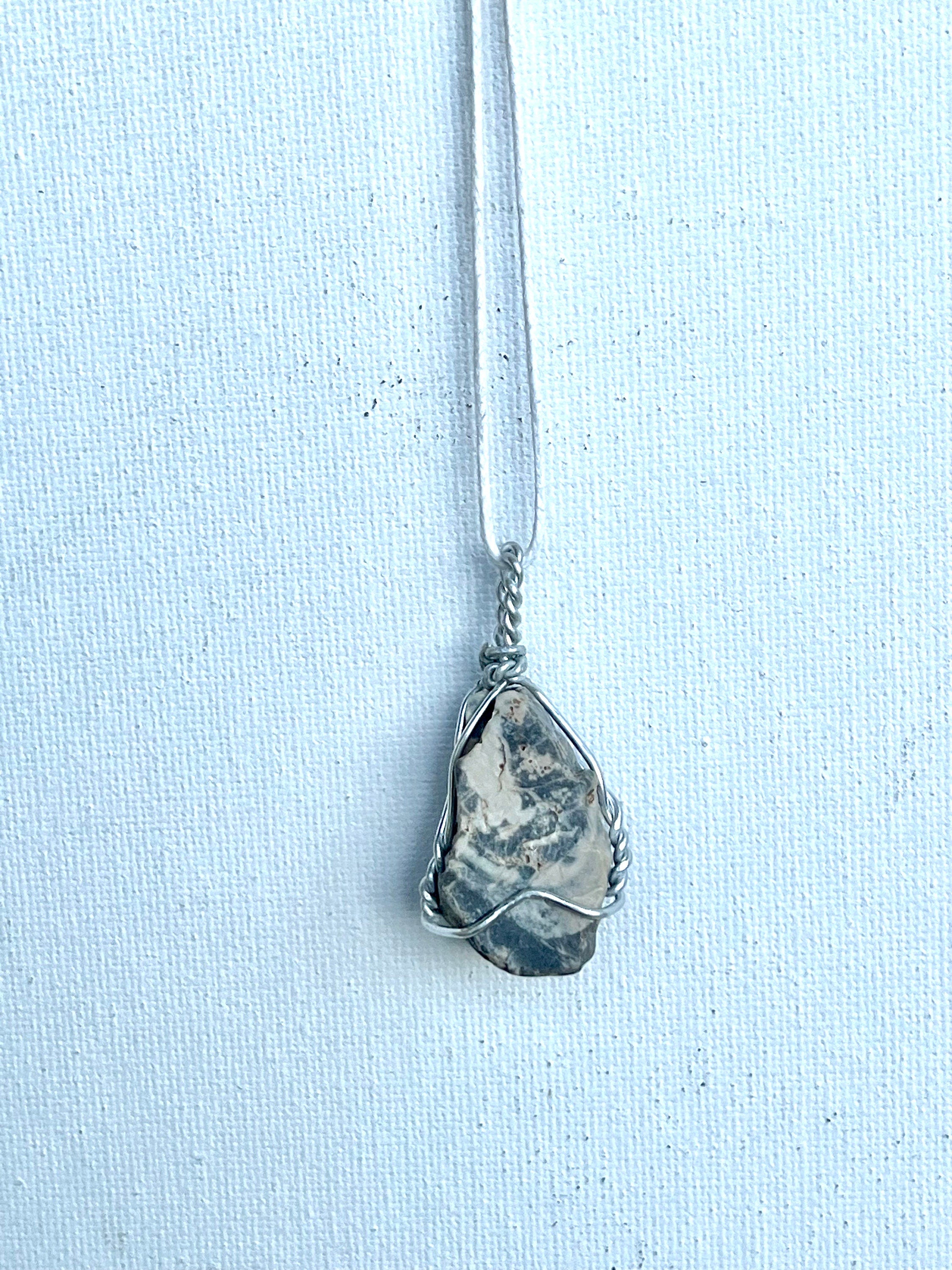 Wire Wrapped River Stone Pendant, Nature Inspired Jewelry, Copper Core Silver Tarnish Resistant Wire Wrapped Necklace