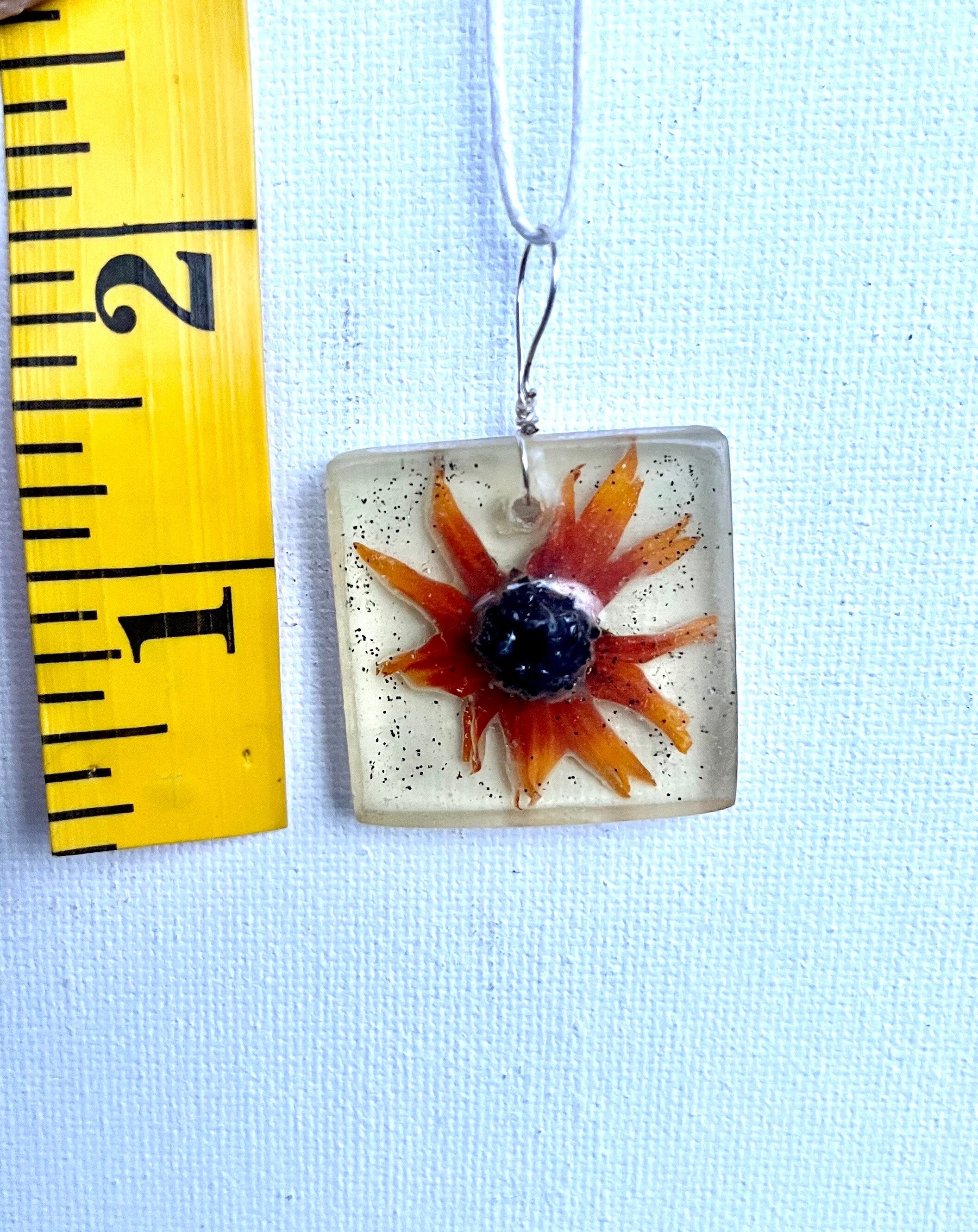 Resin Necklace | Black Eyed Susan Flower Pendant