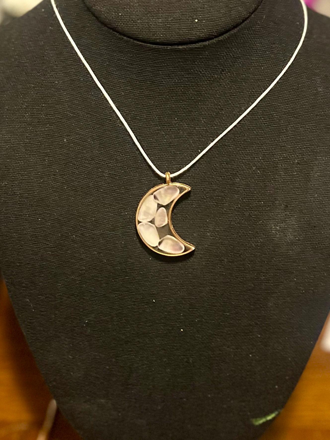 Ocean Duality Crescent Necklace | Reversible Oyster Shell Resin Pendant | Coastal Moon Jewelry