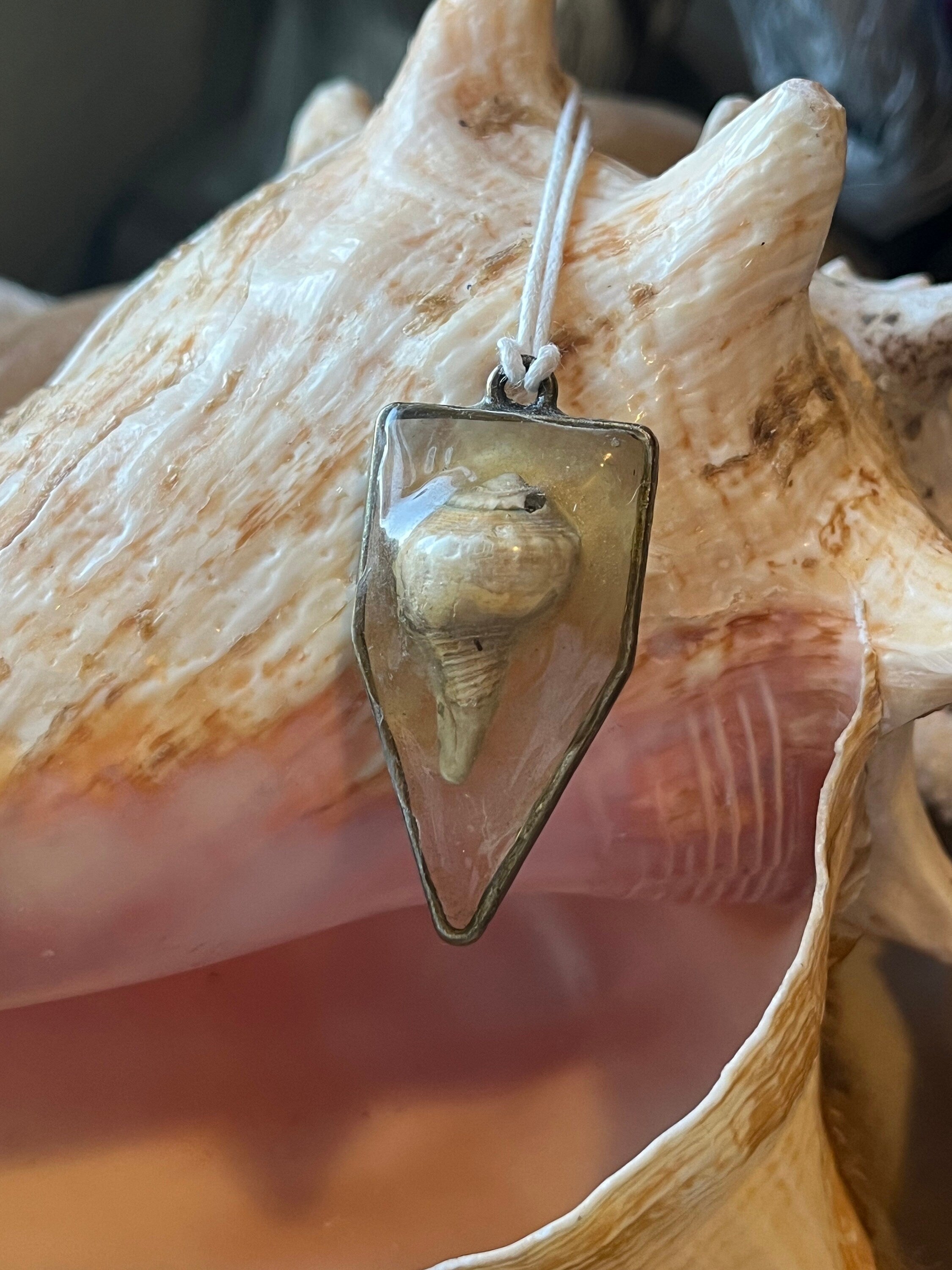 Authentic Seashell Resin Pentagonal Frame Necklace