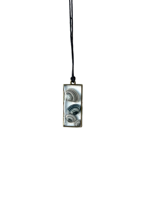 Rectangular pendant necklace on a white background
