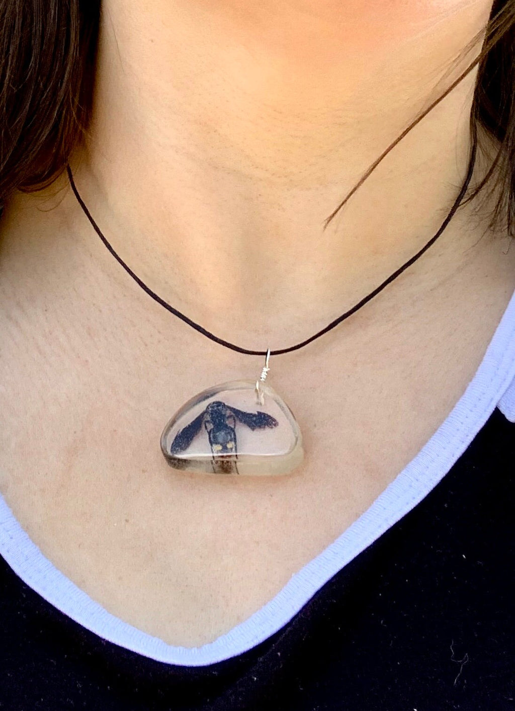 Bee in Resin Pendant Necklace, Nature Inspired Jewelry, Blue Winged Wasp in Resin Pendant, Gift for Bee Lover, Beekeeper