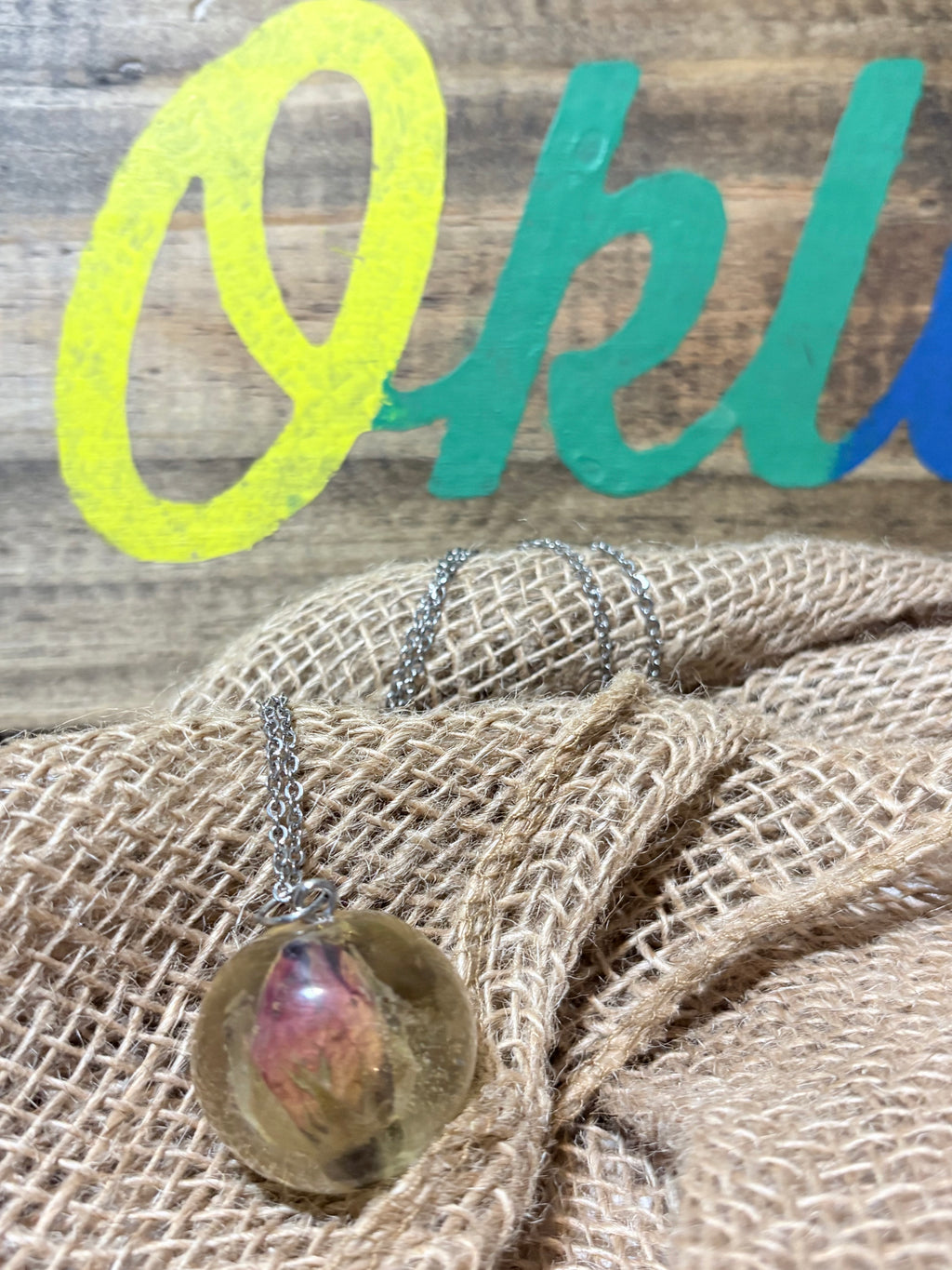 Rose Bud Resin Necklace | Preserved Flower Pendant | Romantic Botanical Jewelry