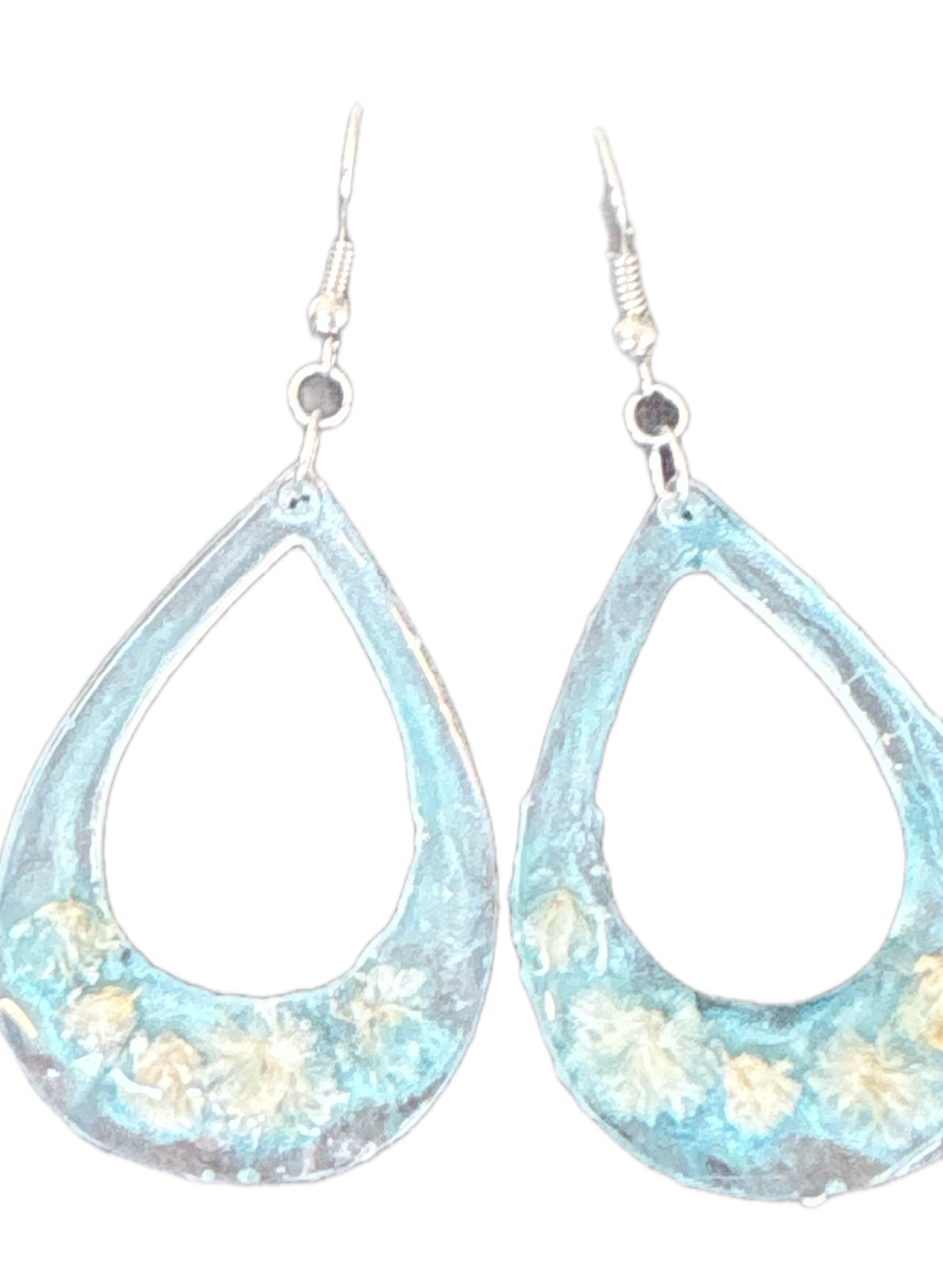 White Flower Earrings with Blue Background | Blue Meadow Botanical Teardrop Earrings