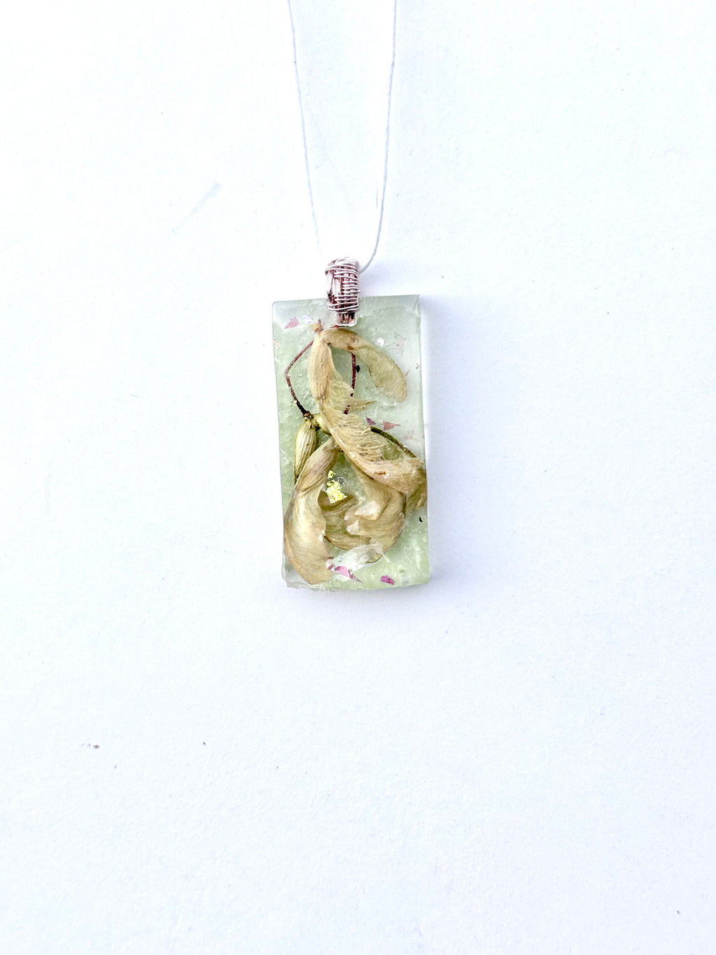 Green Helicopter Seeds in Resin Pendant | Woodland Wings Necklace