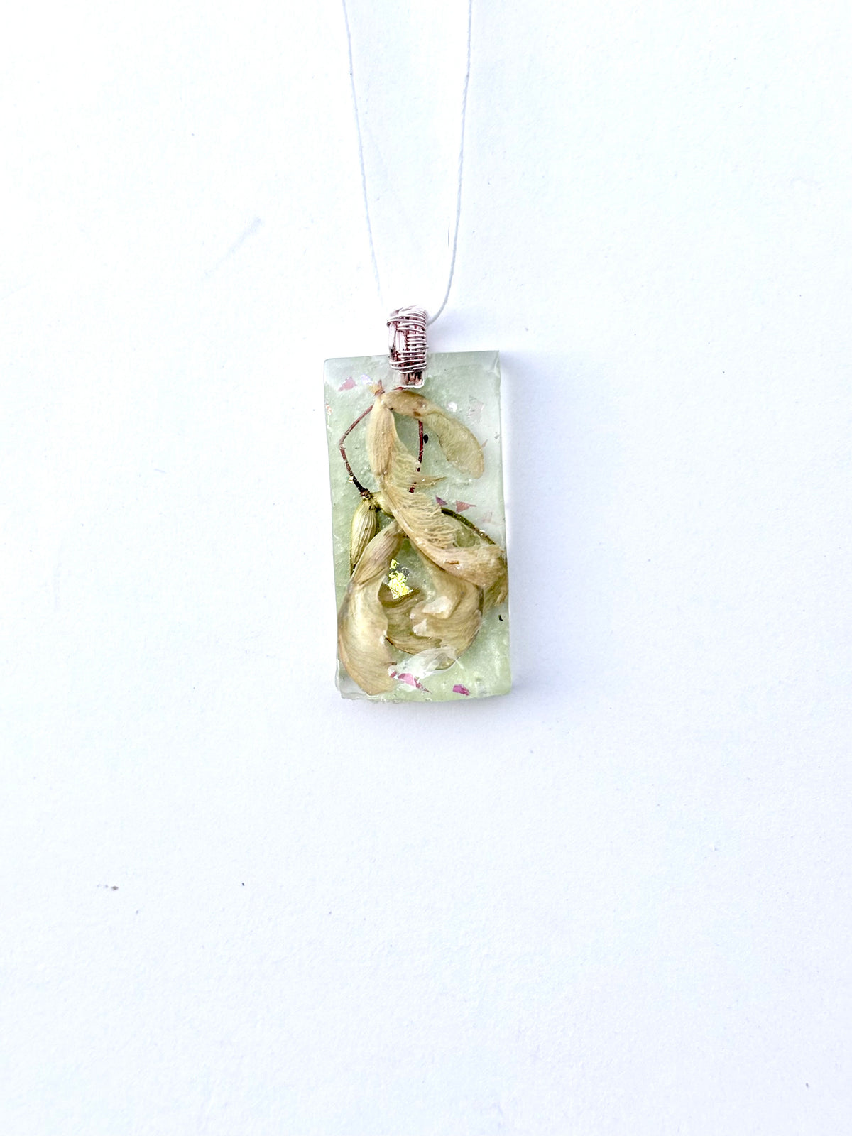 Green Helicopter Seeds in Resin Pendant | Woodland Wings Necklace