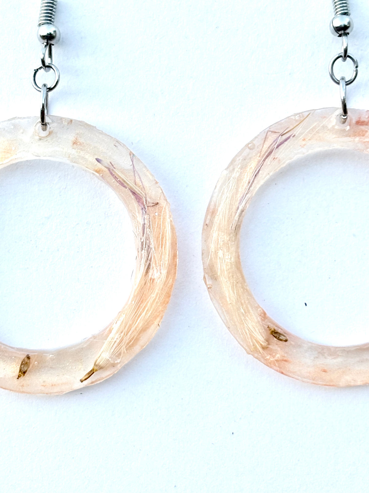 Peach & Purple Thistle Flower Hoop Earrings | Real Thistle Florets in Resin