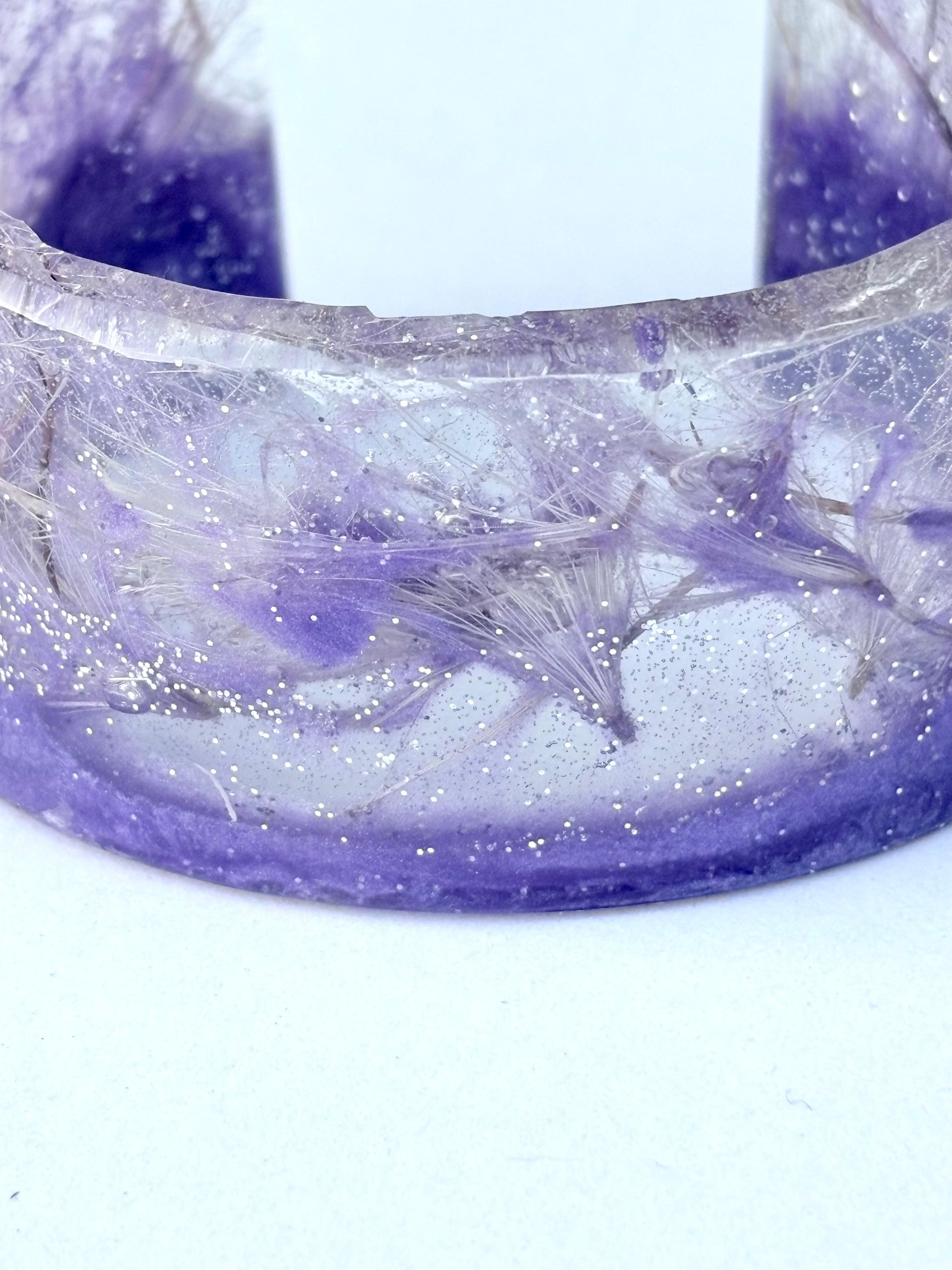 Thistle Resin Bracelet | Thistle & Twilight Bangle | Purple Resin and Thistle Florets