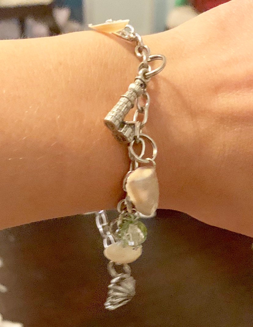 Custom Seashell Charm Bracelet, Birthstone Jewelry, Silver Colored Charm Bracelet, Charm Bracelet, Ocean inspired Charm Bracelet