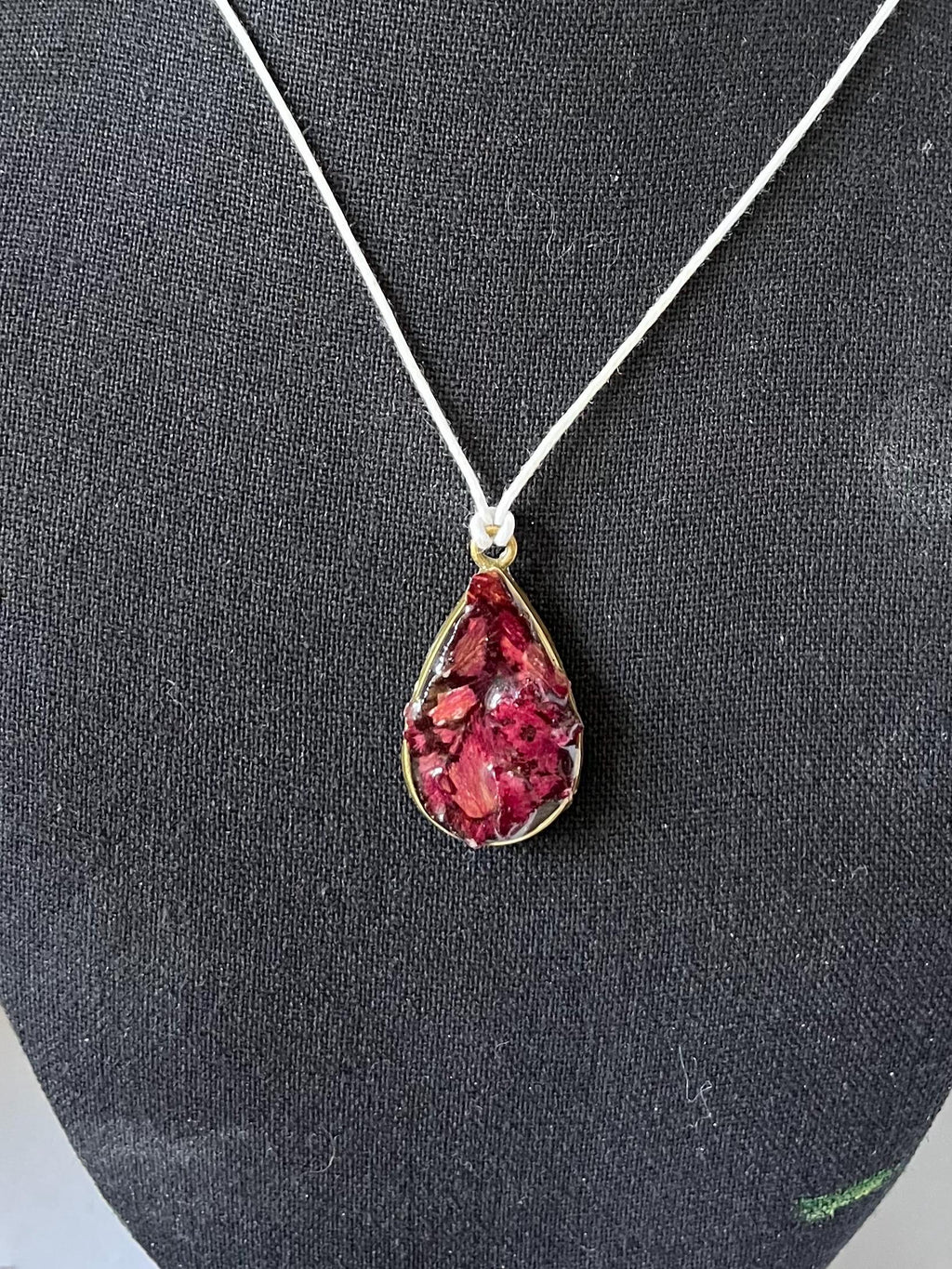 Teardrop Framed Resin Pendant, Rose petal Fragments in Resin Necklace, Deep red petals in unique accessory, One of a kind gift for her