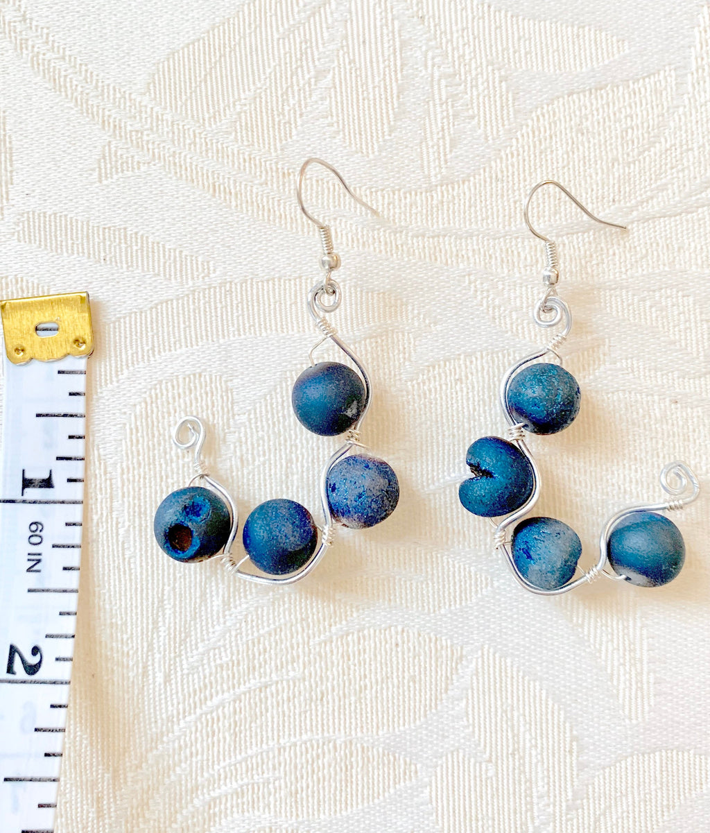 Wire Wrapped Hoop Earrings | Blue Agate Beaded Hoops