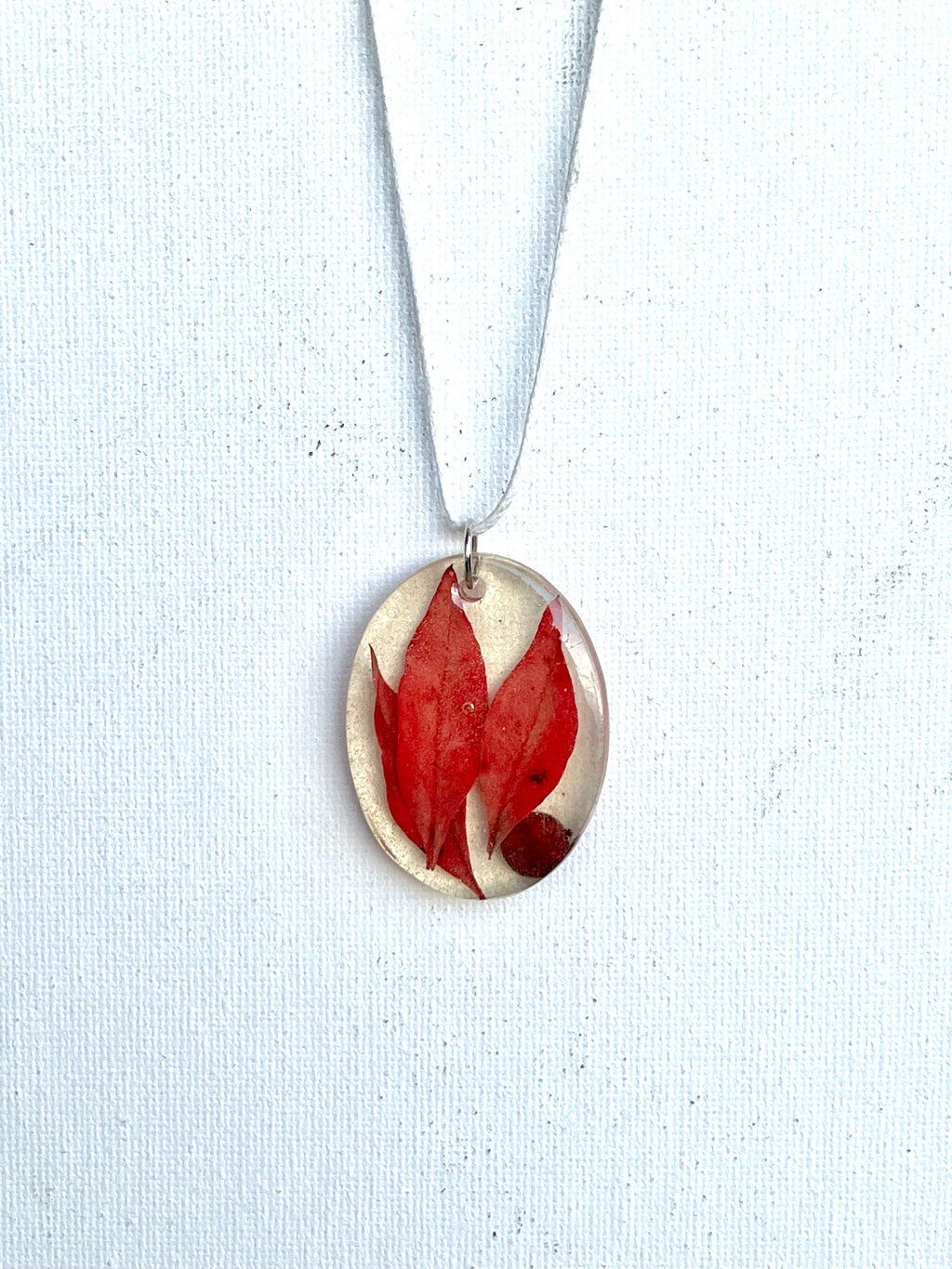 Red Leaves in Resin Pendant,  Botanical Natural Bohemian Style Jewelry, Heavenly Bamboo Nandina Bush Pendant, Fall Inspired, Gift for Her