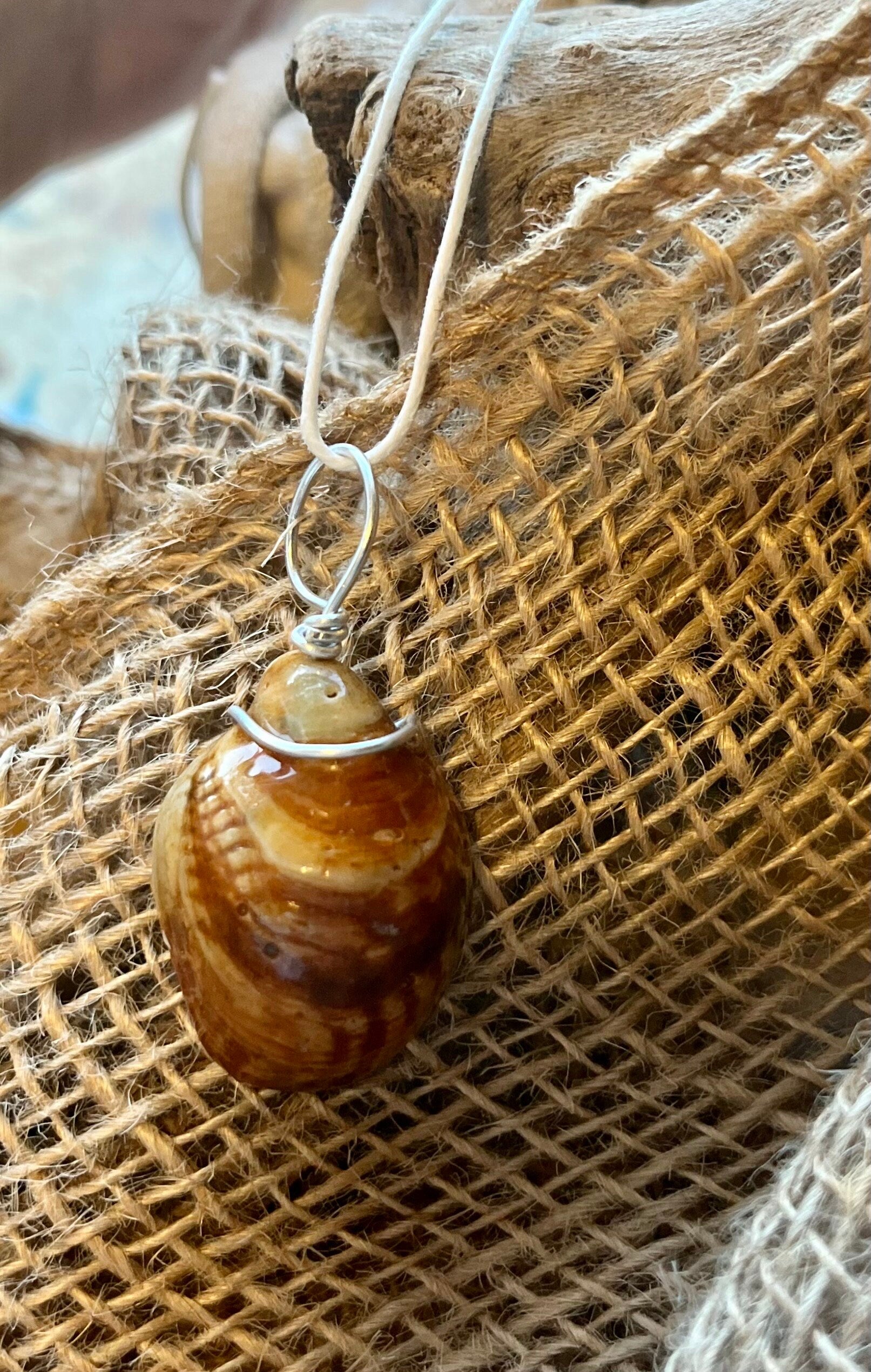 Wire Wrapped Slipper Shell Pendant, Resin Seashell Jewelry, Ocean Inspired Necklace, Beach Jewelry, Gift for Beach Lover