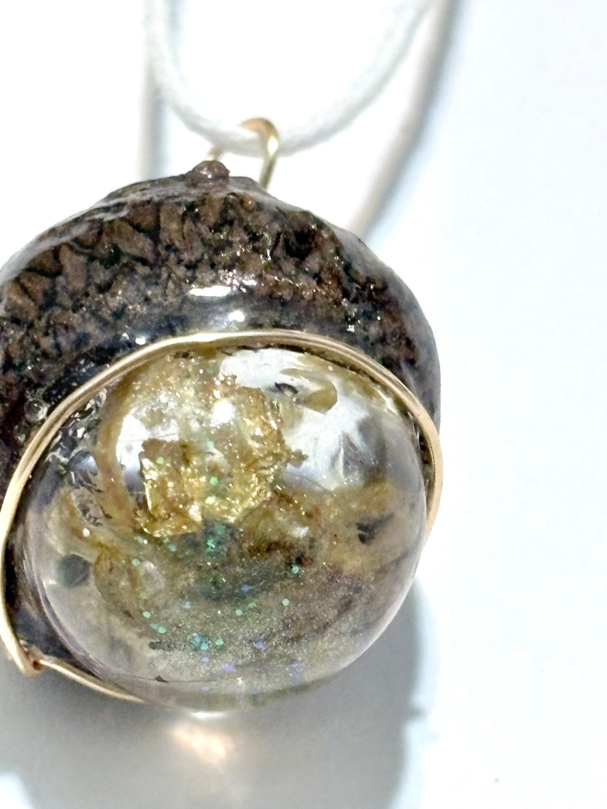 Moss Acorn Resin Necklace | Golden Beginnings