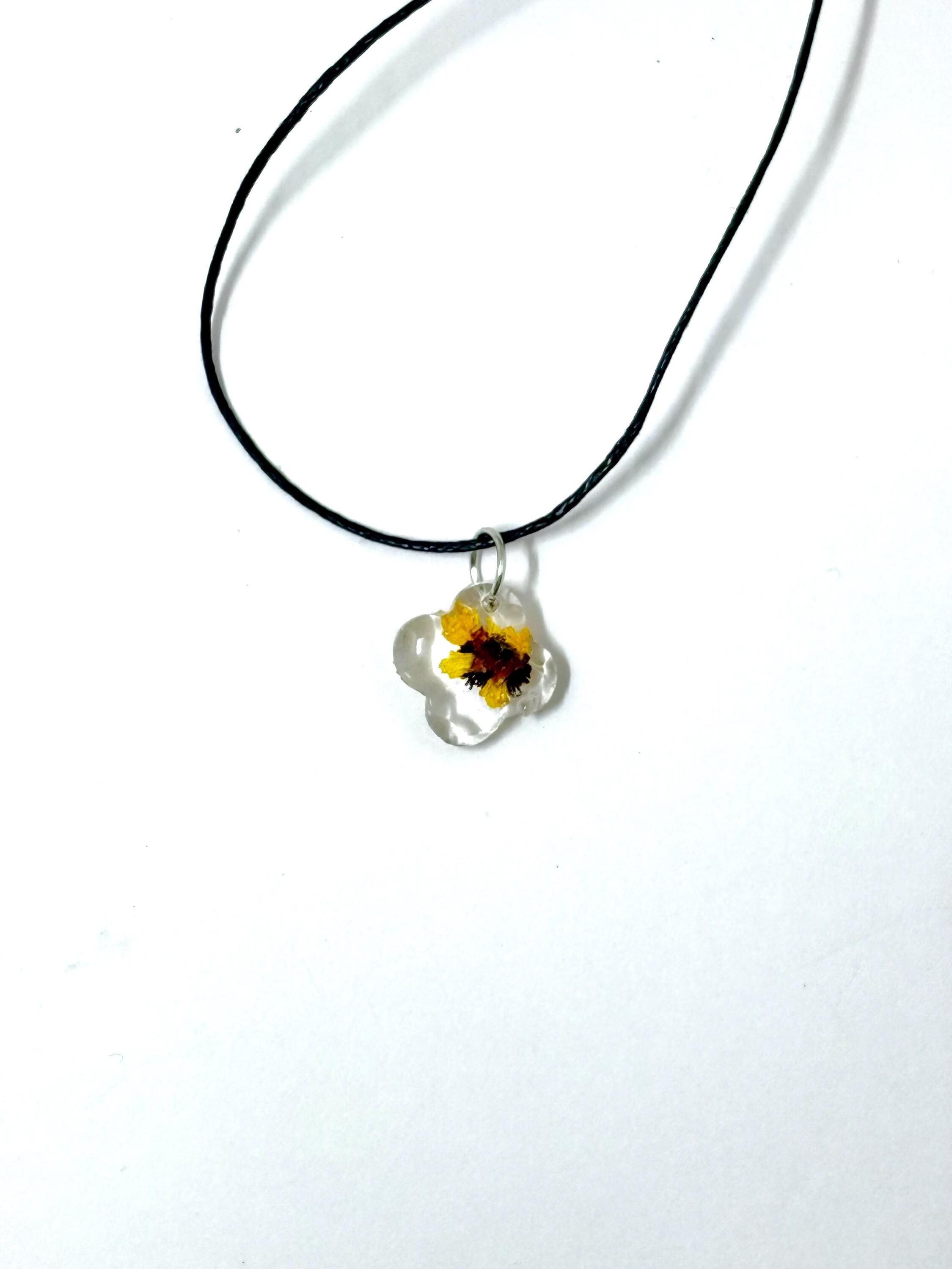 Delicate Yellow Flower Necklace, Real Pressed Flower in Resin, Minimal Unique Botanical Jewelry, Cheerful One of a Kind Gift for Her