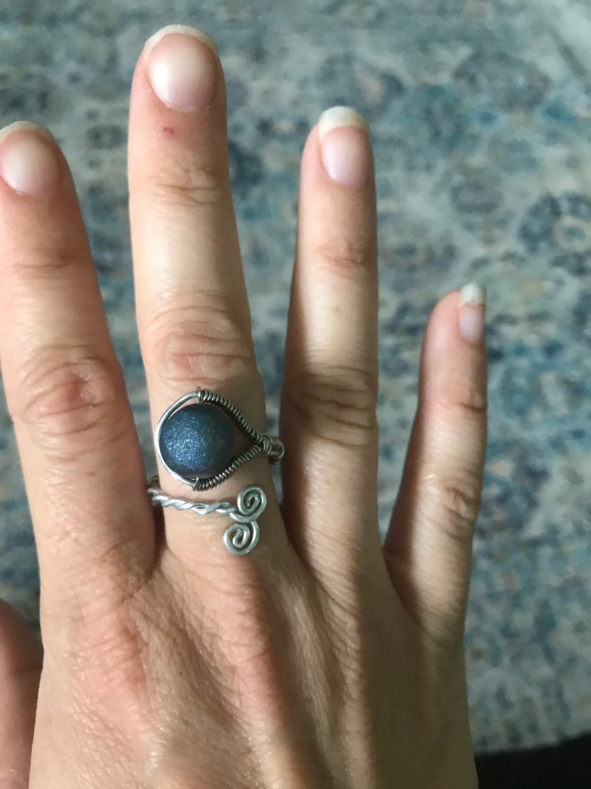 Blue Agate Wire Wrapped Ring | Adjustable Boho Ring