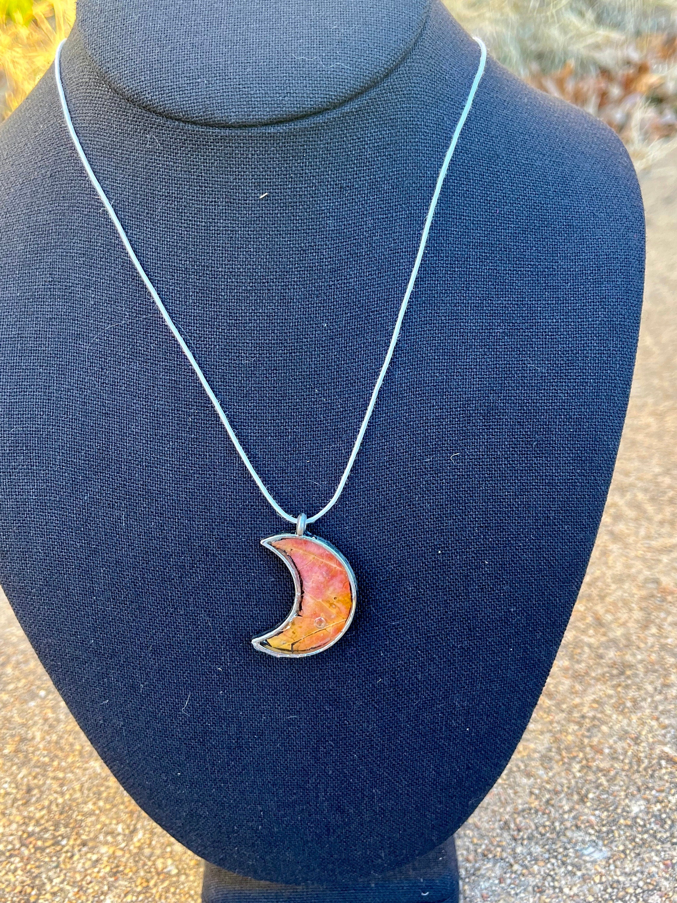 Unique Maple Leaf Moon Pendant, Resin Crescent Necklace, Botanical Fall Inspired Jewelry, Real Maple Leaf Lunar Necklace, Cottagecore Gift