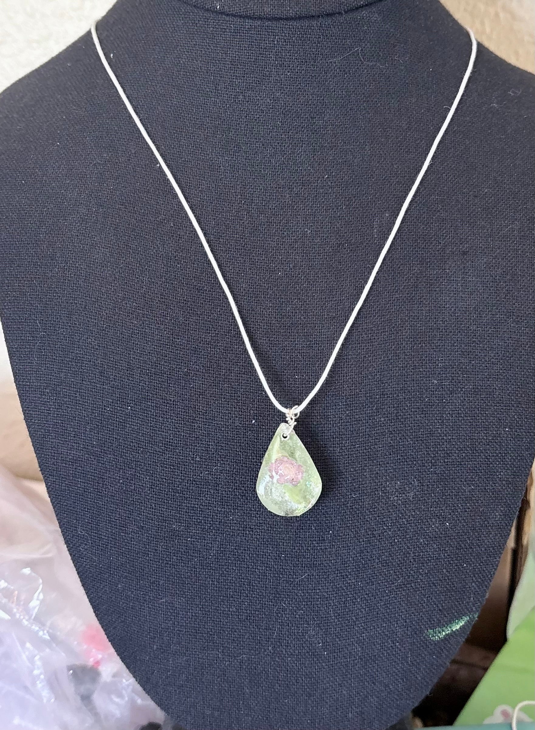 Flower in Green Necklace | Meadow Glow | Resin Botanical Pendant