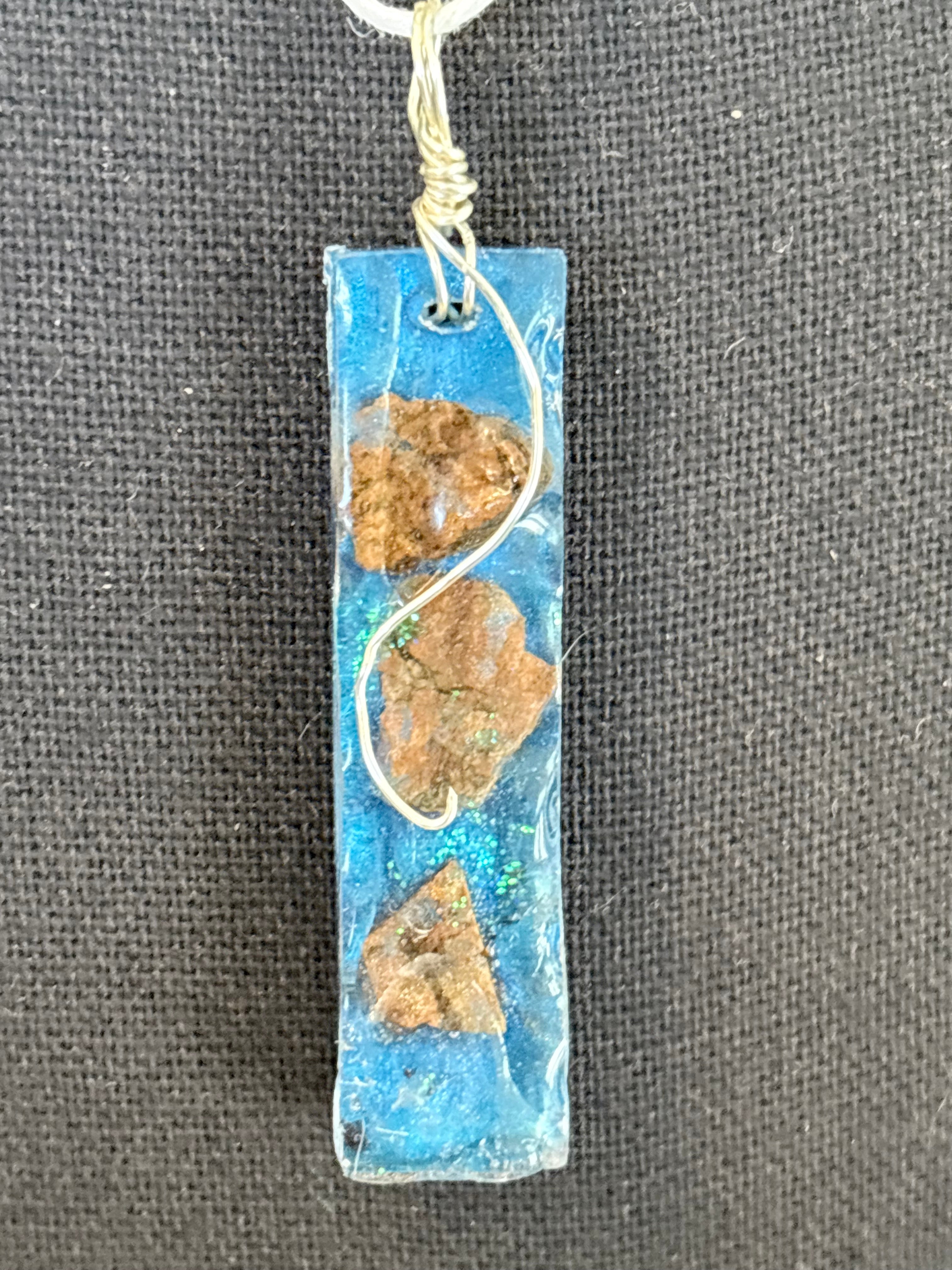 Quiet Waters Necklace | Stones in Blue Resin Pendant