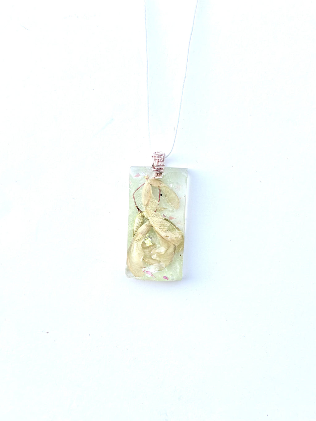 Green Helicopter Seeds in Resin Pendant | Woodland Wings Necklace