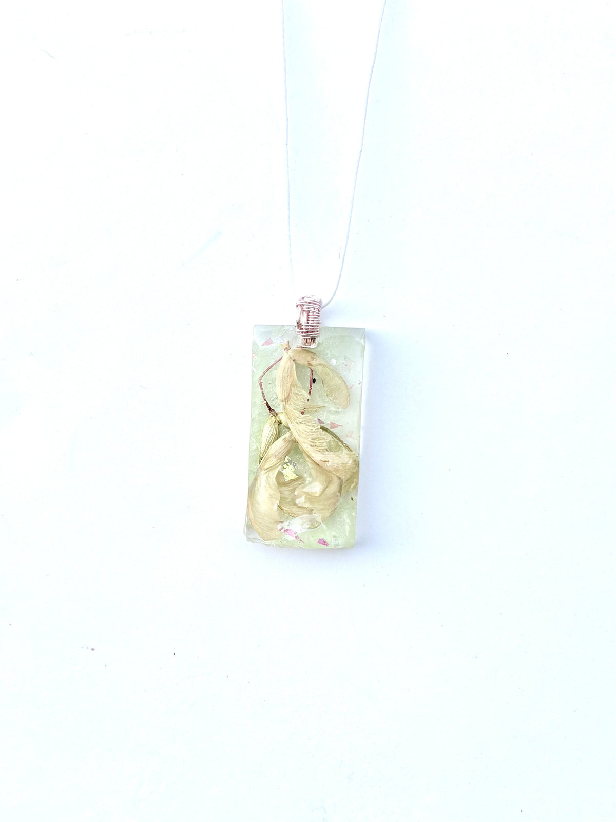 Green Helicopter Seeds in Resin Pendant | Woodland Wings Necklace
