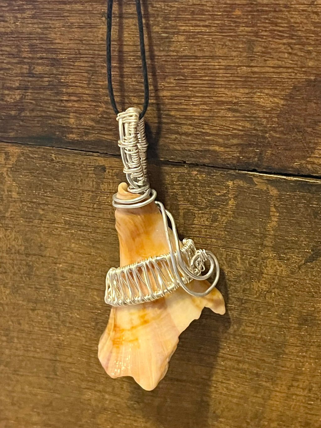Wire Wrapped Orange Shell Fragment Pendant, Ocean Inspired Jewelry, Gift for Beach Lover, Statement Necklace, Authentic Shells