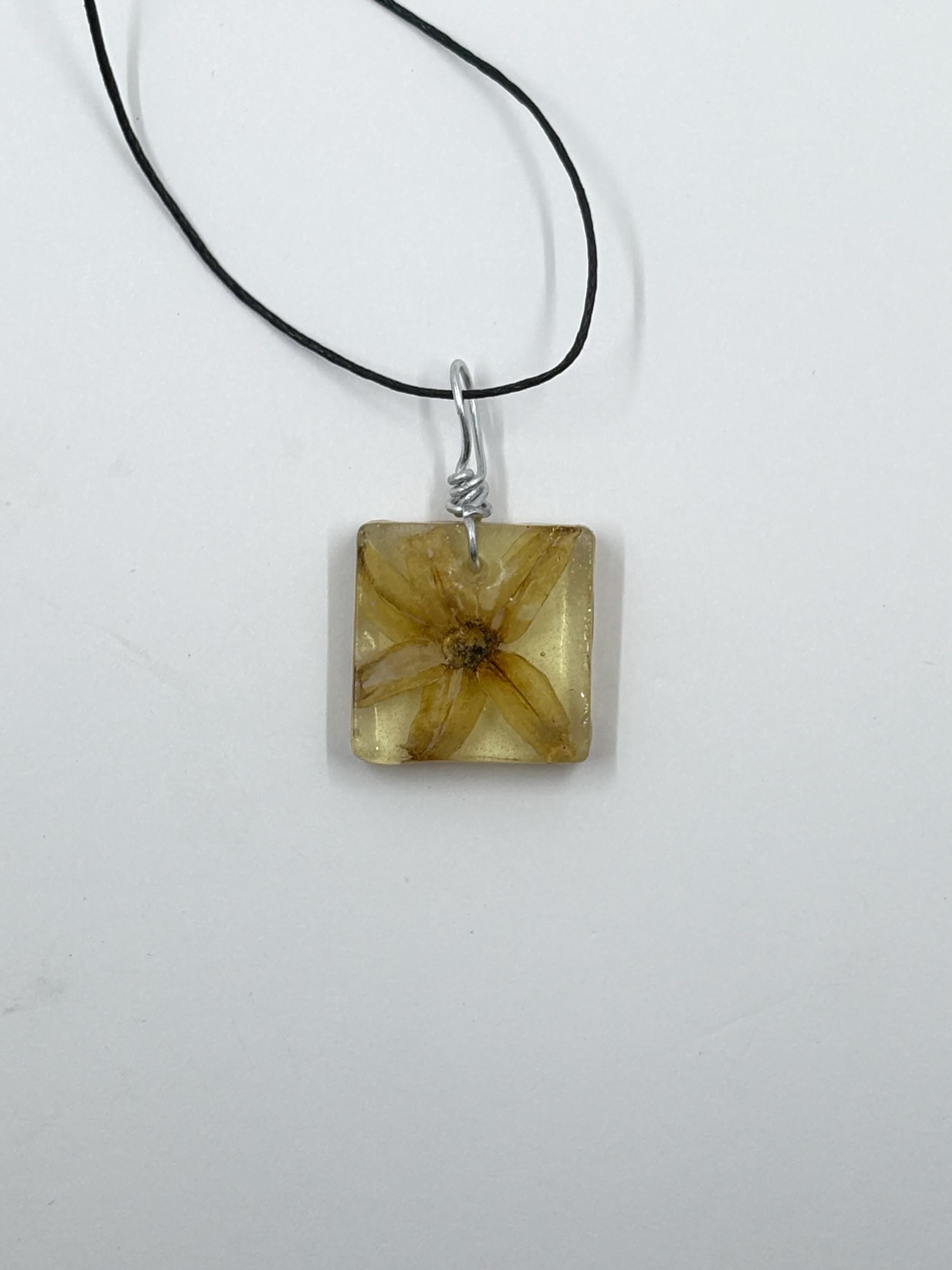 Yellow Forsythia Blooms Necklace, Pressed Flower in Resin Pendant, Botanical Jewelry, Natural Bohemian Style, Gift for Her