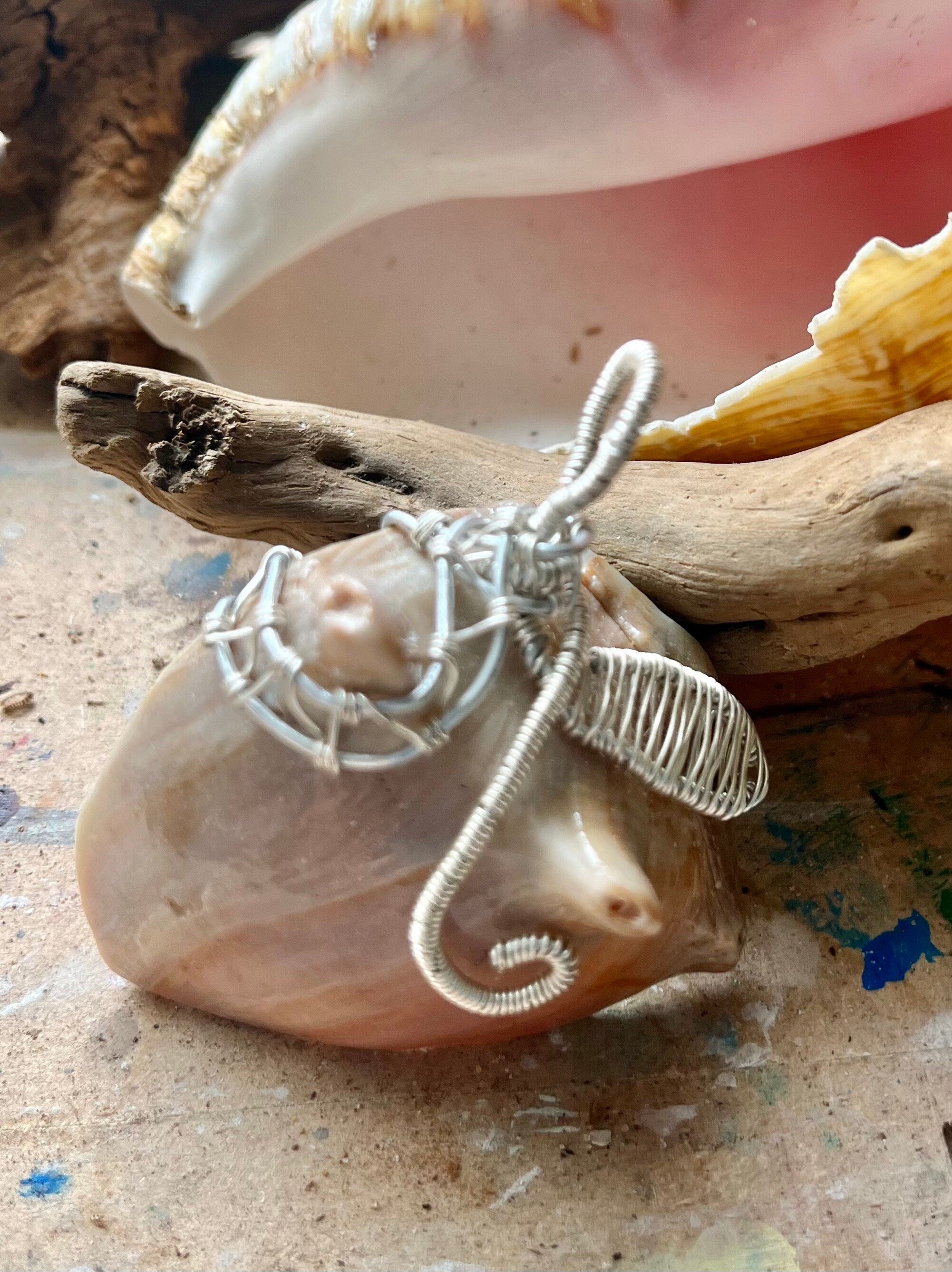 Wire Wrapped Shell Fragment Pendants, Ocean Inspired Jewelry, Gift for Beach Lover, Statement Necklace, Authentic Shells