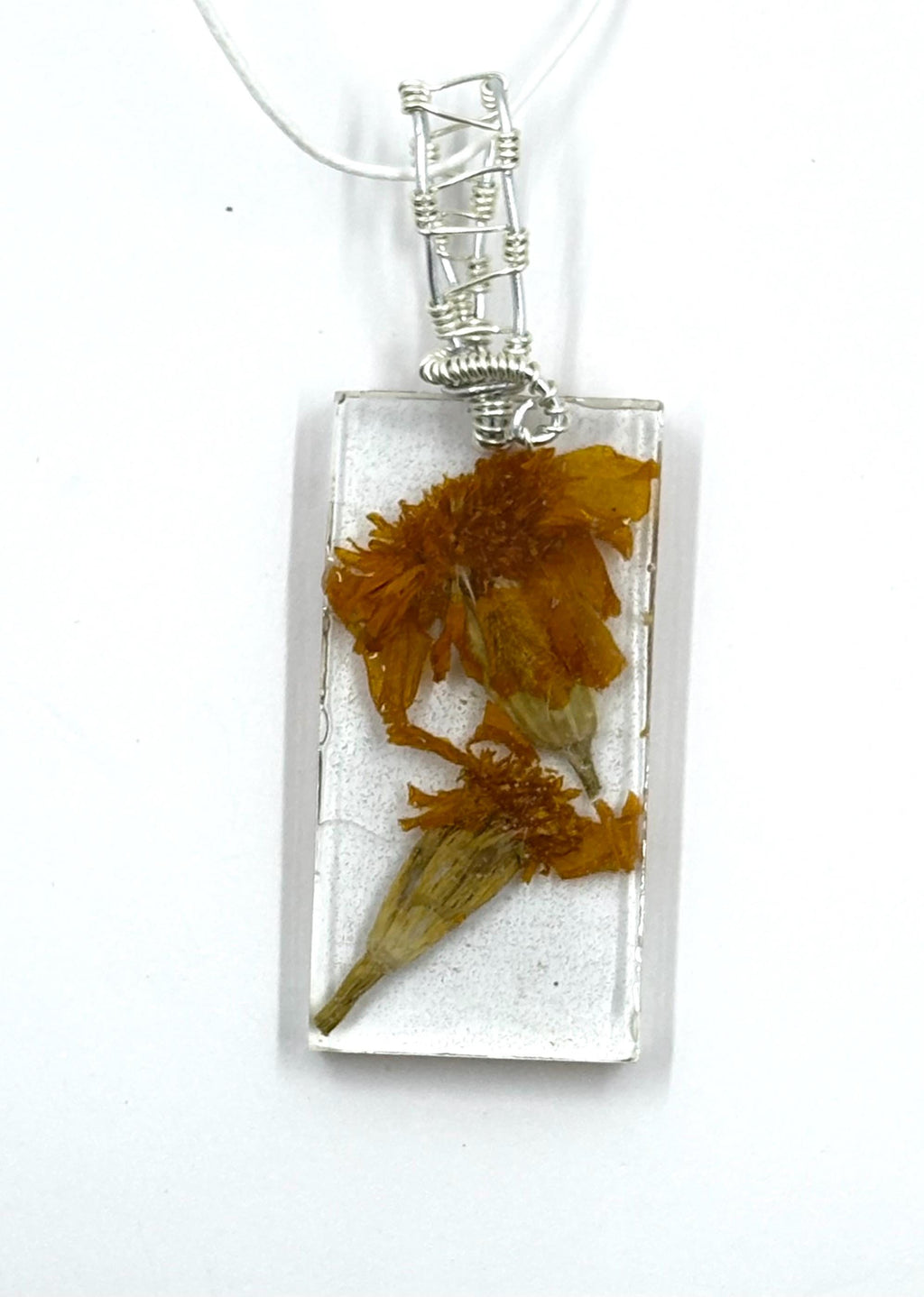 Pressed Marigold Resin Necklace | Real Flower Pendant