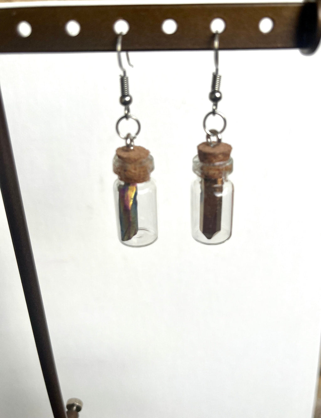 Rainbow Quartz Matching Set of Small Glass Bottle Jewelry