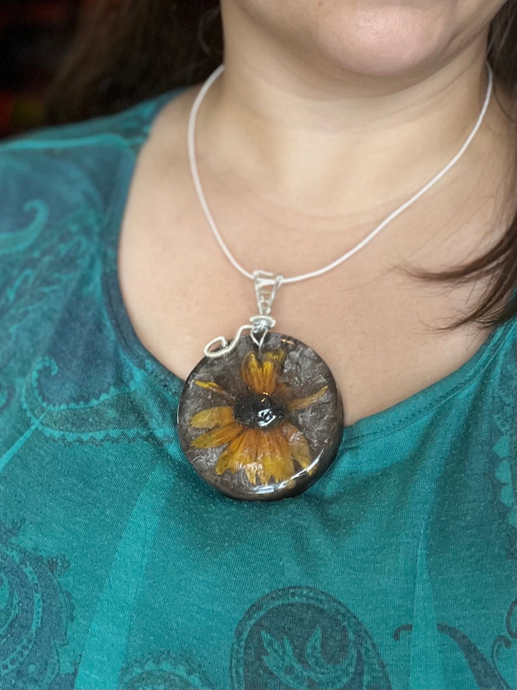 Black Eyed Susan Resin Pendant | Real Flower Necklace | Botanical Jewelry | One of a Kind Nature Pendant