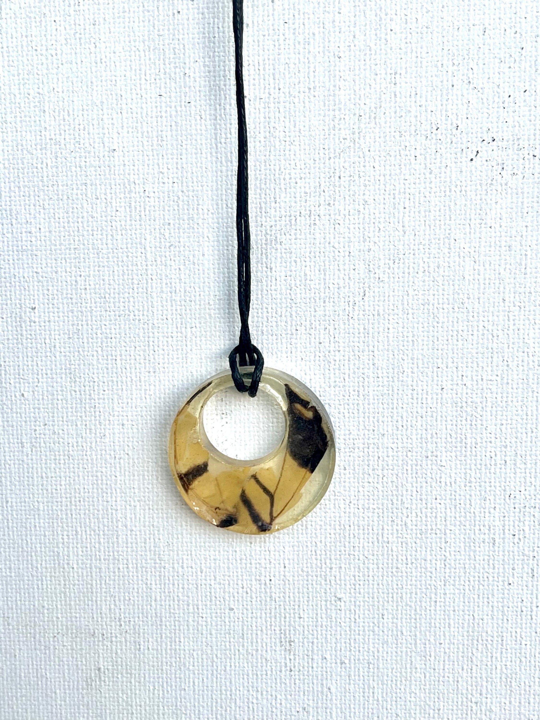 Yellow Resin Pendant Necklace, Butterfly Wings Jewelry, Nature Inspired, Wearable Art, Jewelry Gift for Her