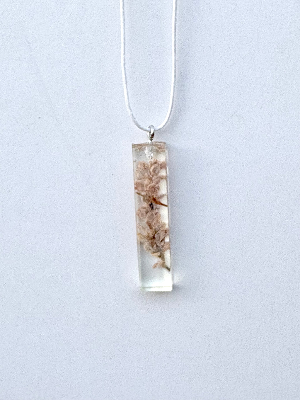 Light Pink Flowers in Rectangle Pendant | Real Flowers in Resin