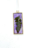 Fern Leaf Necklace | Framed Resin Leaf with Purple Background