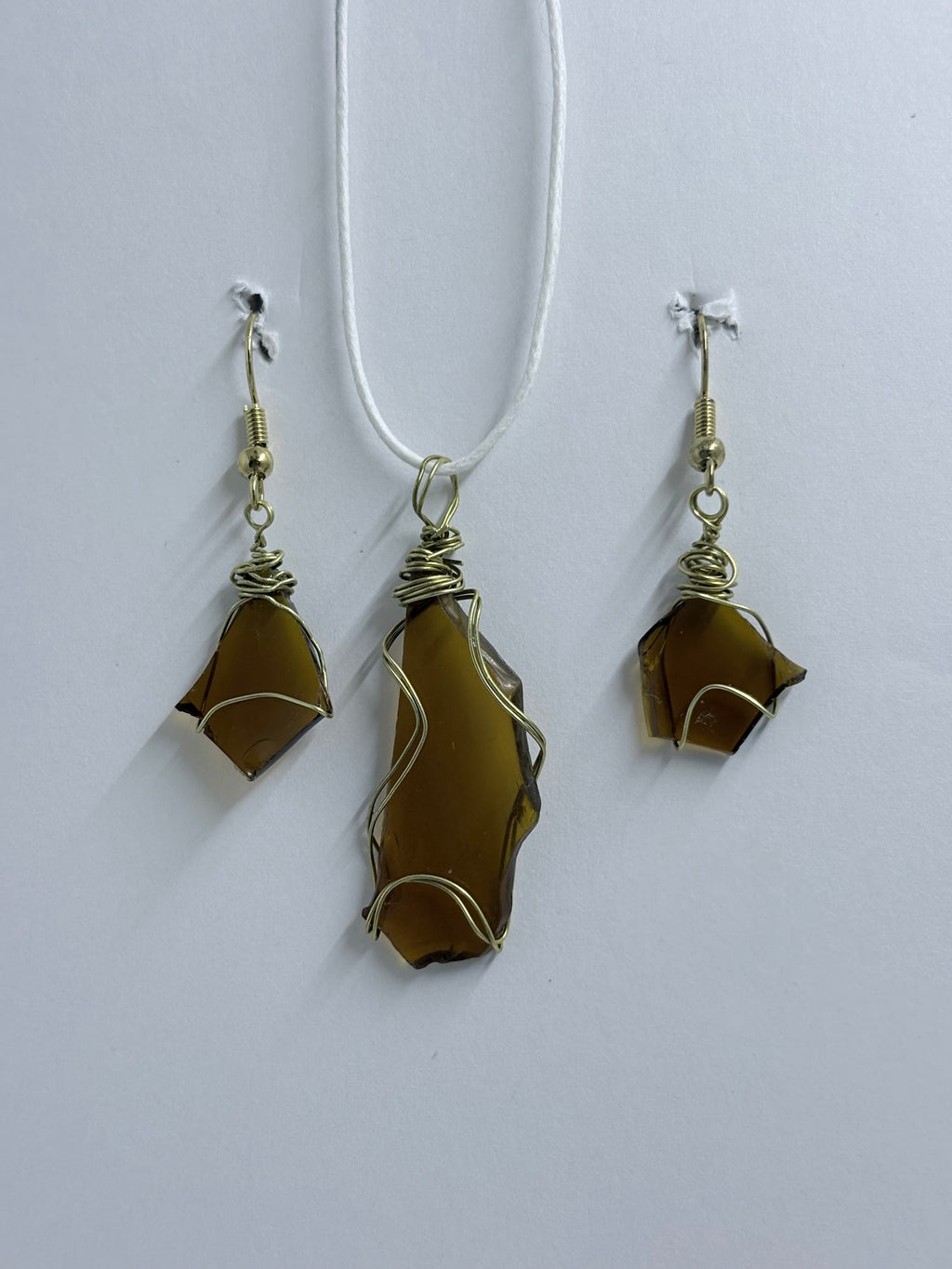 Amber Sea Glass | Wire Wrapped Jewelry Set | Earthy Coastal Style