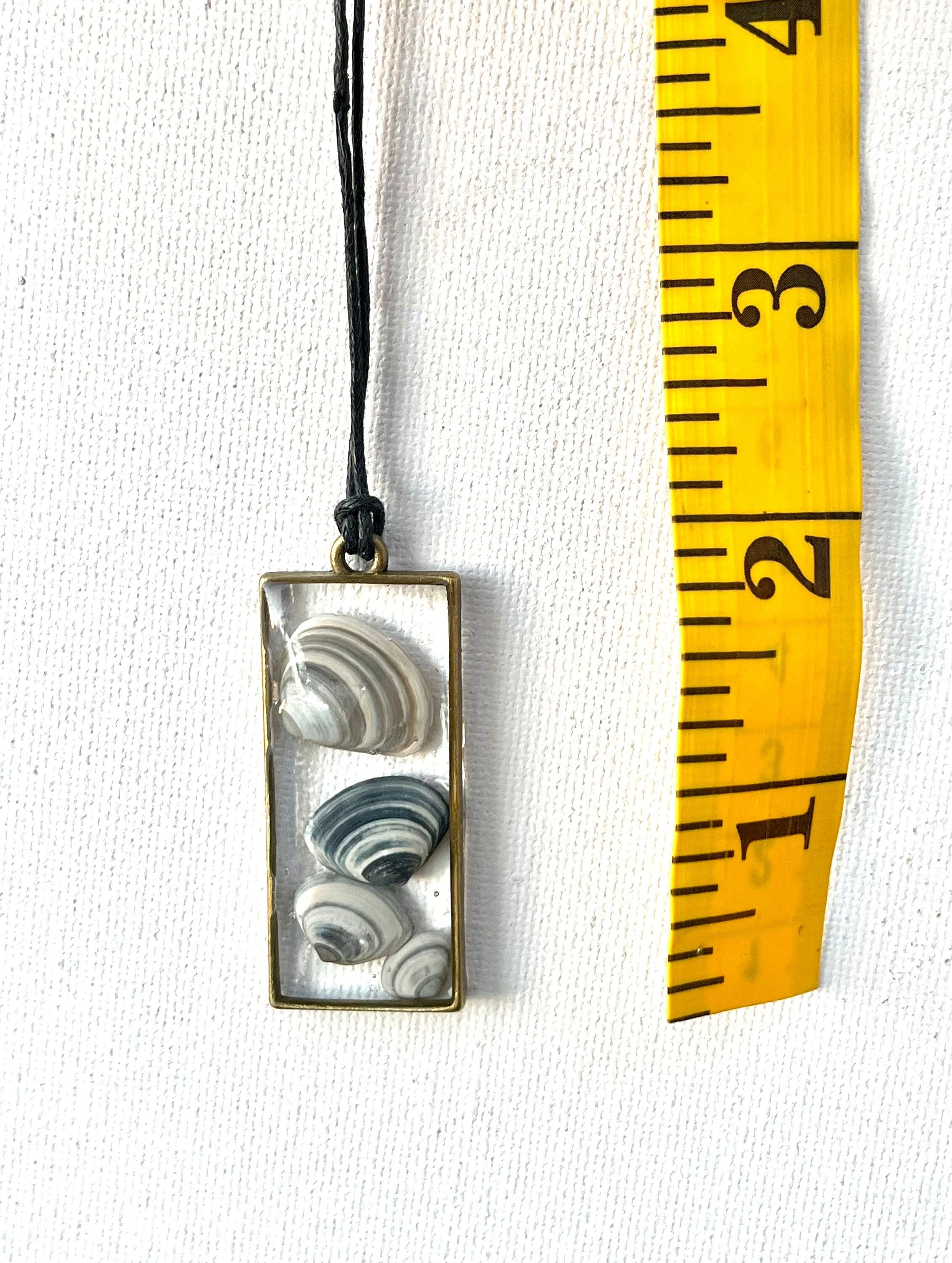 Authentic Blue Seashells in Resin Necklace, Rectangle Resin Gray Shell Pendant, Ocean Jewelry, Beach Jewelry for Women, Bridesmaid Gifts