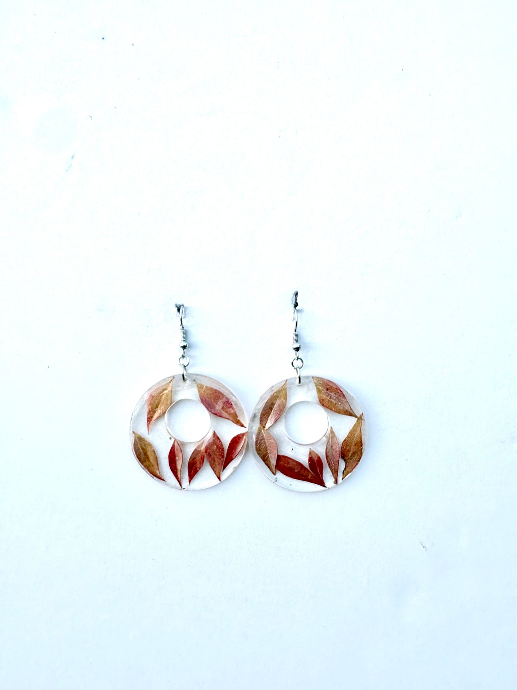 Falling Leaf Earrings | Red Leaves in Resin Hoops