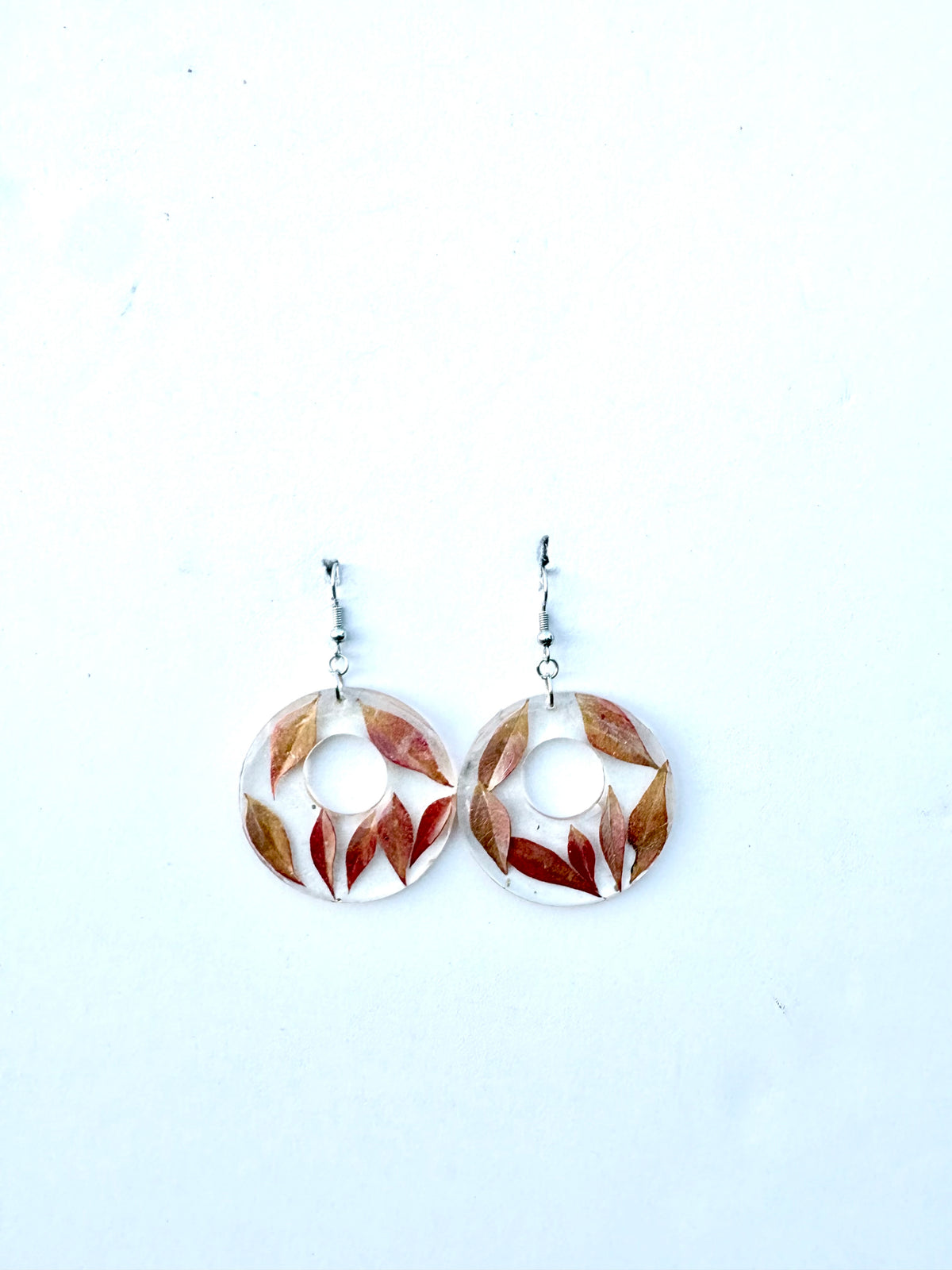 Falling Leaf Earrings | Red Leaves in Resin Hoops