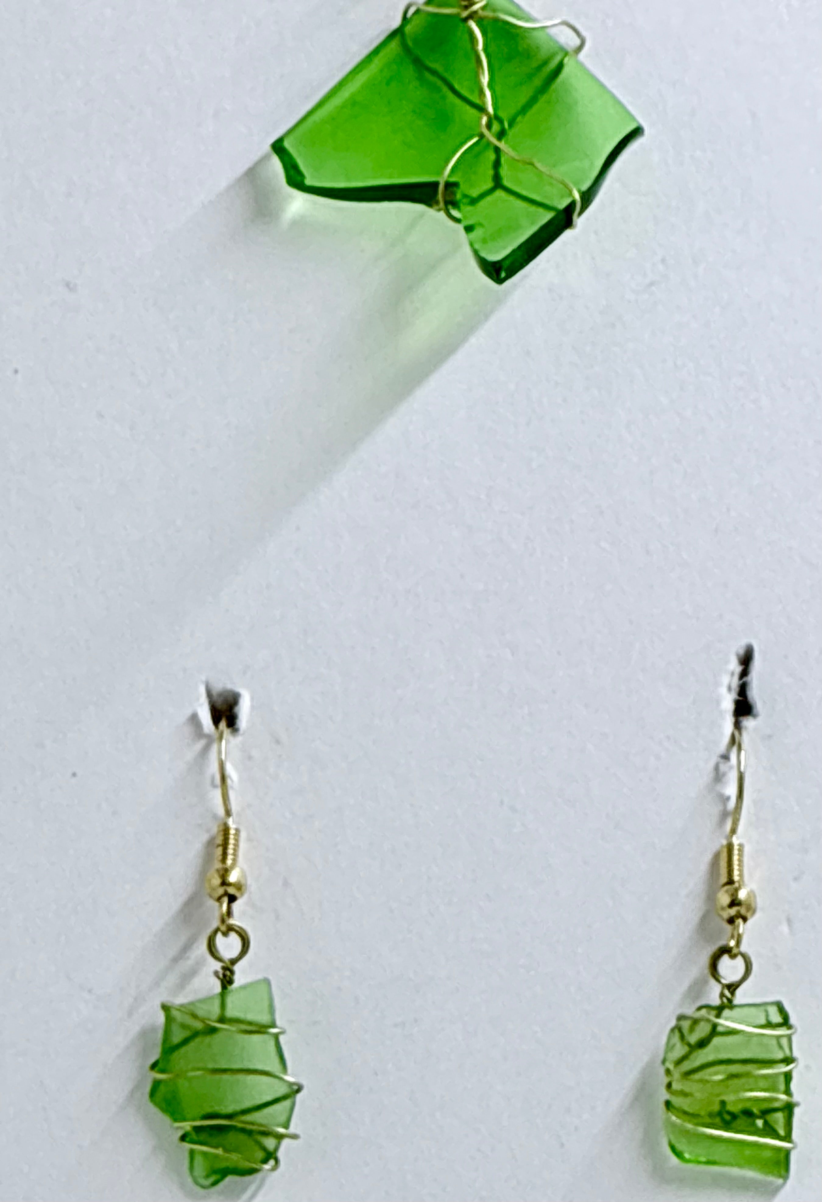 Green Sea Glass | Jewelry Set | Wire Wrapped Necklace & Earrings
