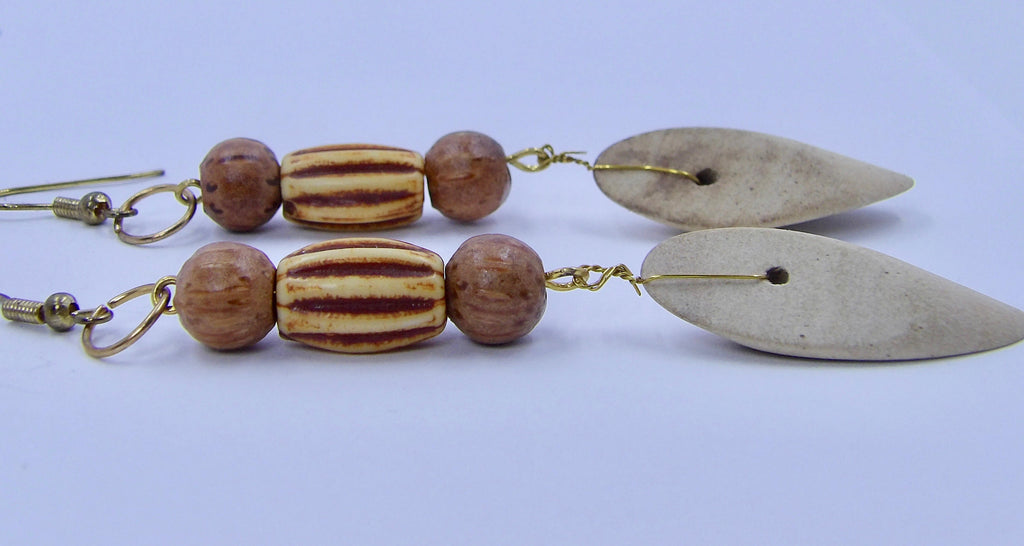 Wood Drop Earrings | Wire Wrapped Bead Earrings