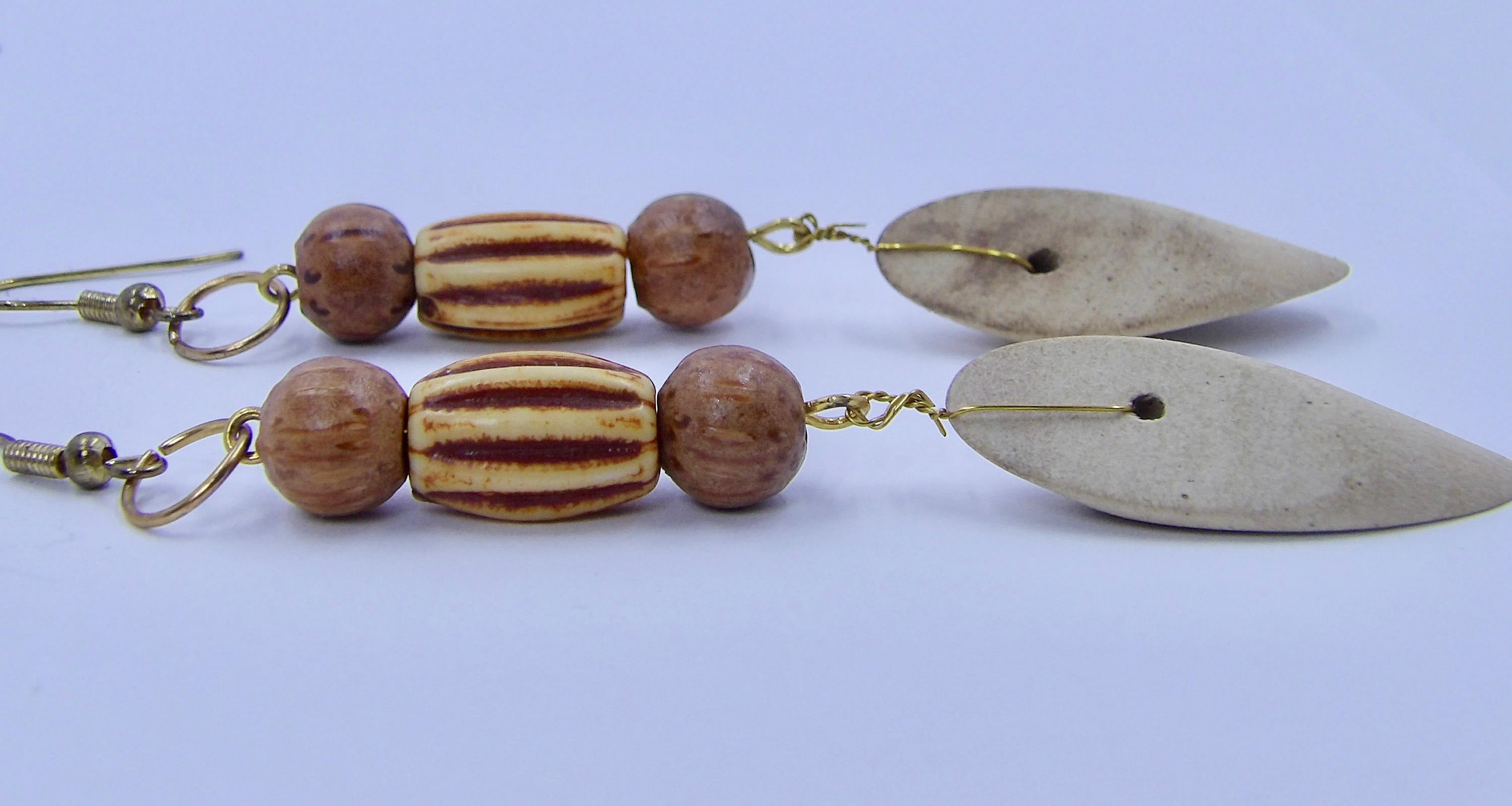 Wood Drop Earrings | Wire Wrapped Bead Earrings