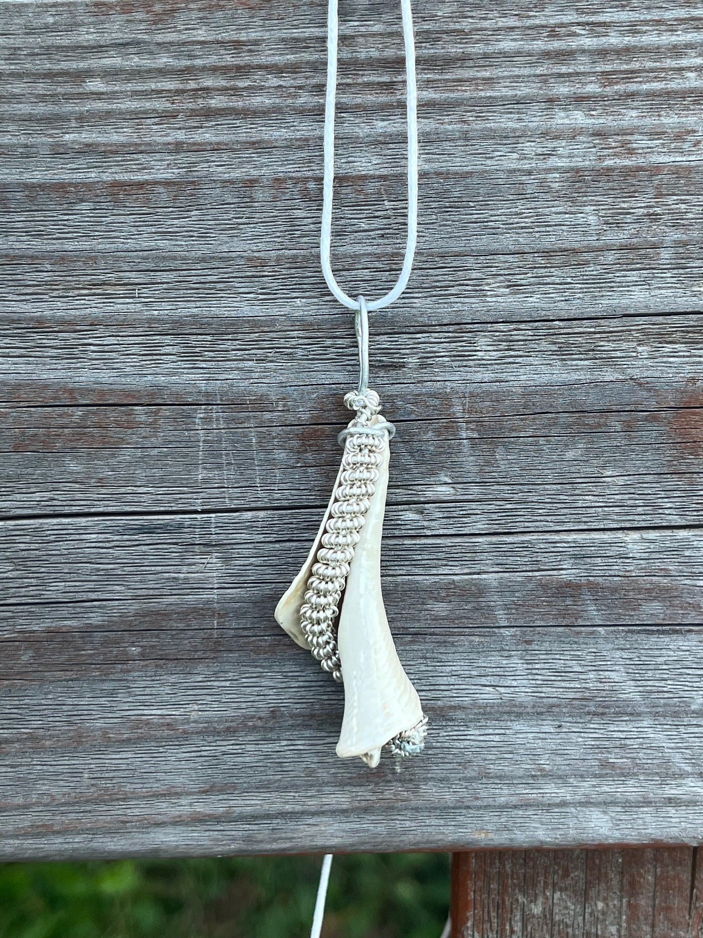 Wire Wrapped White Shell Fragment Pendant, Ocean Inspired Jewelry, Gift for Beach Lover, Statement Necklace, Authentic Shells
