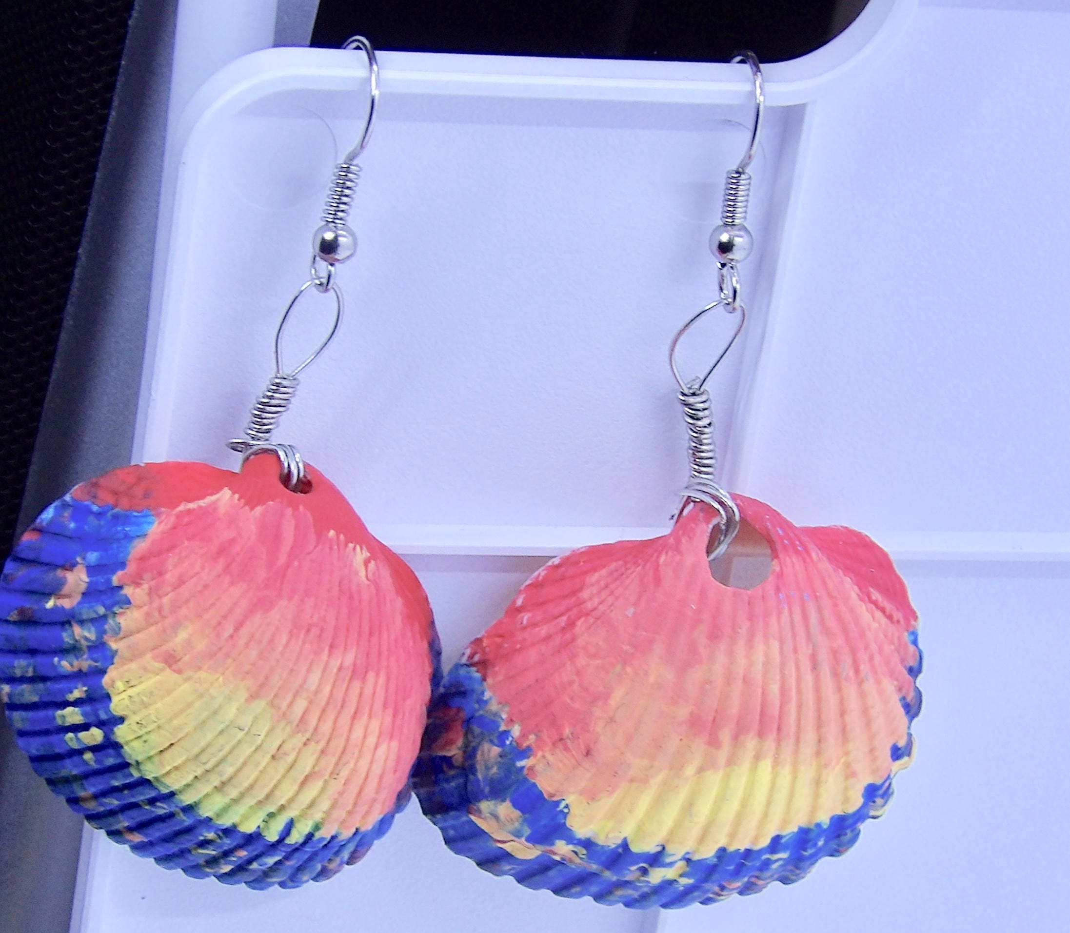 Hand Painted Shell Earrings | Sunset Ocean Statement Earrings