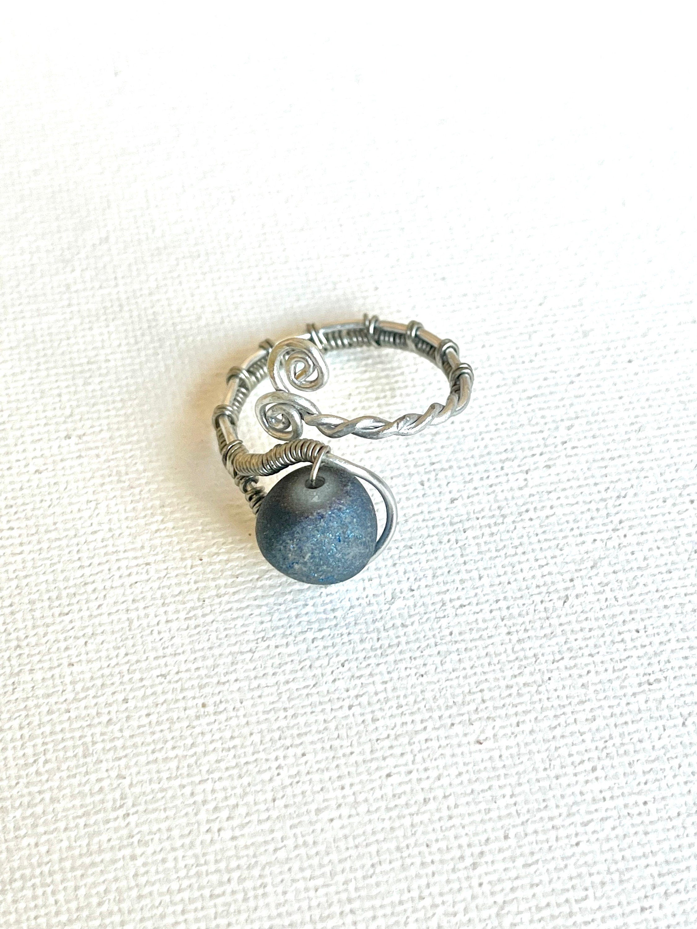 Blue Agate Stone Ring Adjustable Ring, Wire Wrapped Semi Precious Gemstone Ring, Boho Style Rings, Everyday Jewelry, Stacking Rings